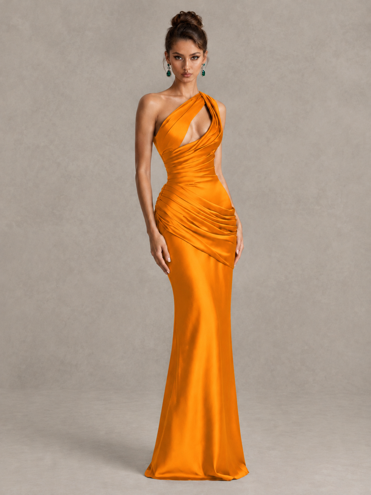 BOLODOO Orange One-Shoulder Cutout Satin Mermaid Prom Dress - Orange - Orange_3