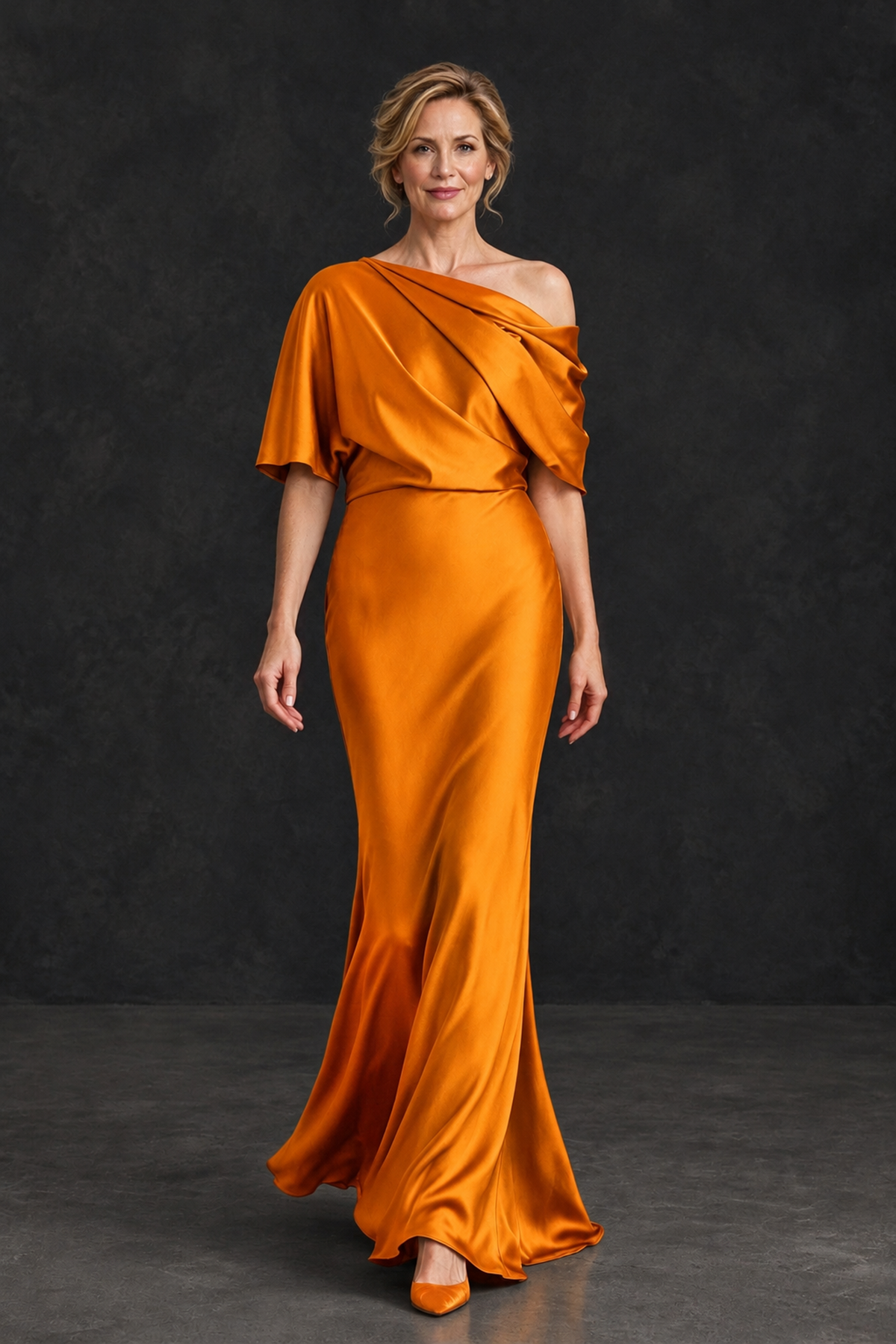 BOLODOO Orange Satin Asymmetric Mother of the Bride Dress - Orange - Orange_4