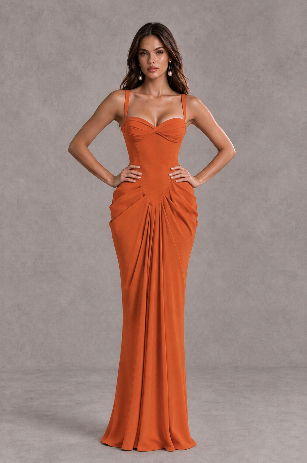 BOLODOO Orange Sweetheart Ruched Lace-Up Back Evening Gown - Orange - Orange_4