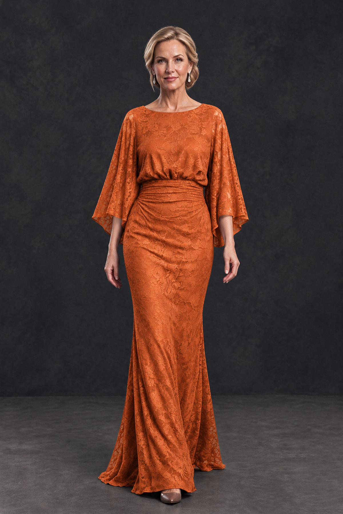 BOLODOO Orange Lace Flutter Sleeve Mother of the Bride Dress - Orange - Orange_4
