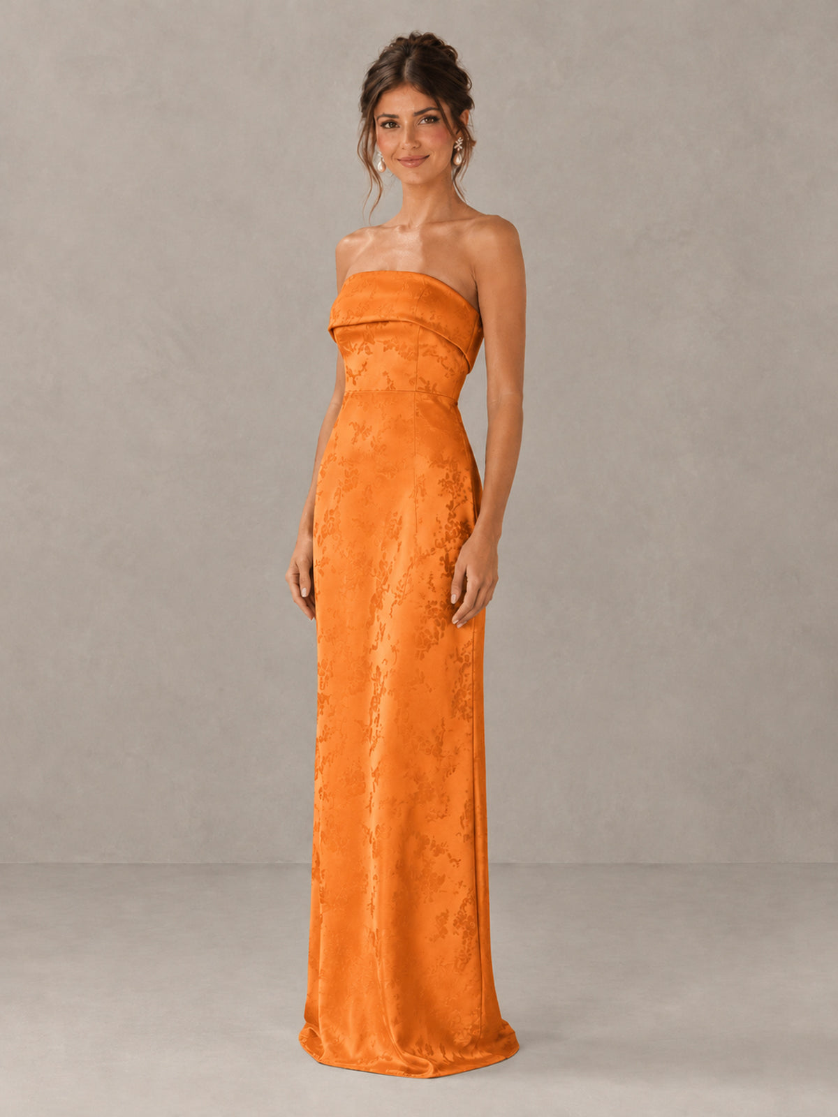 BOLODOO Orange Strapless Floral Bridesmaid Dress - Orange - Orange_4