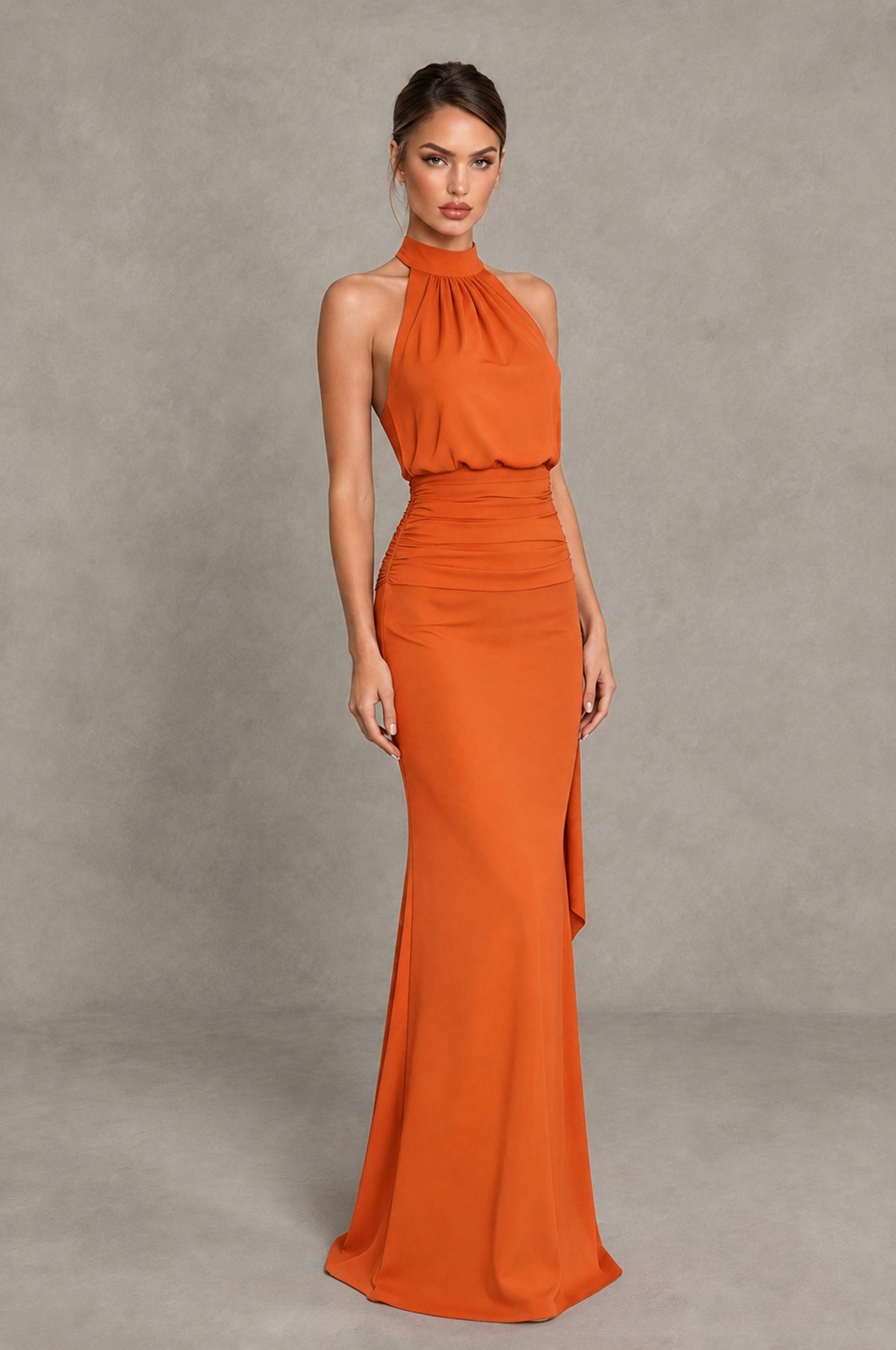 BOLODOO Orange Chiffon Halter Maxi Formal Wedding Guest Dress - Orange - Orange_4