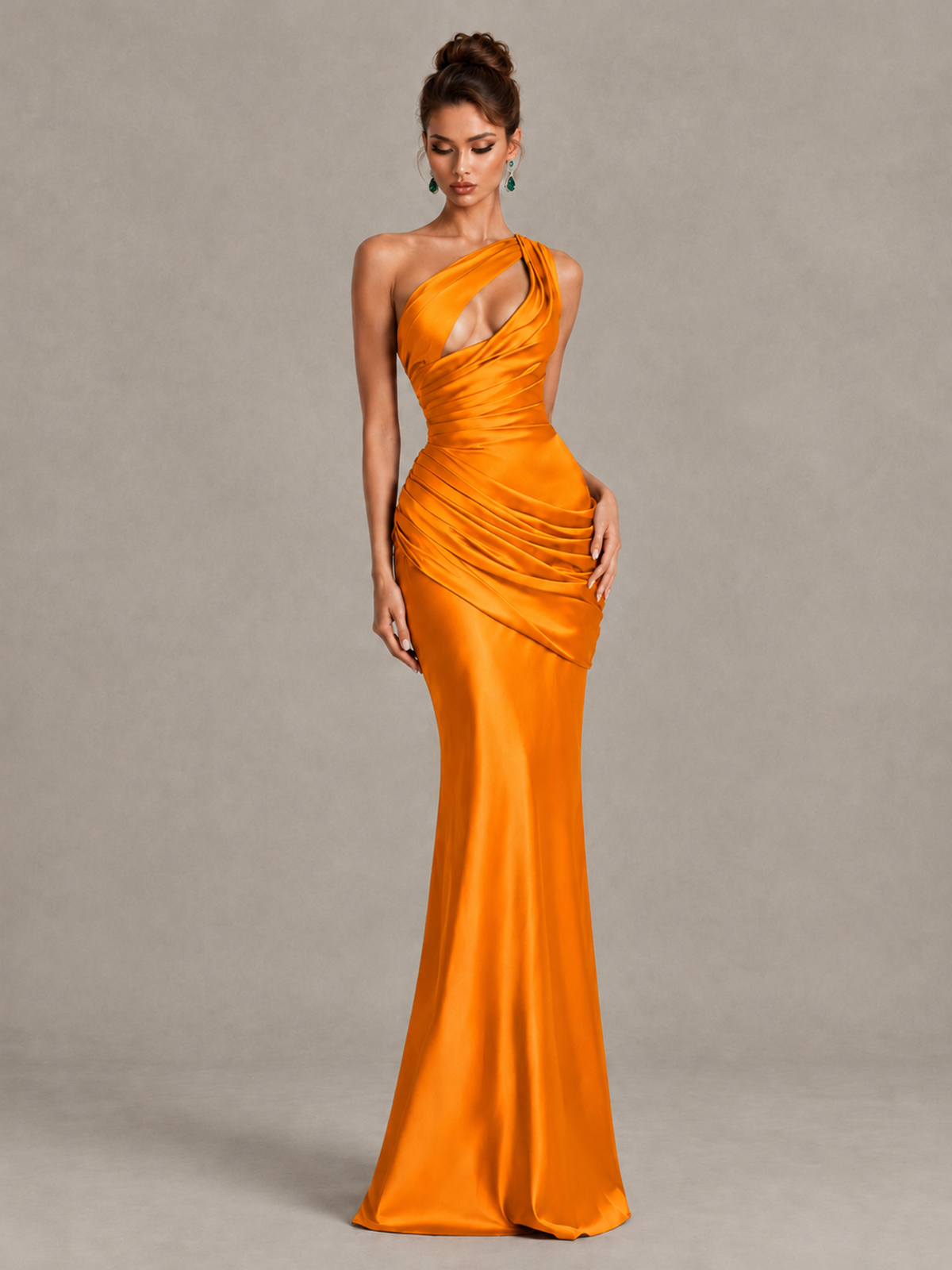 BOLODOO Orange One-Shoulder Cutout Satin Mermaid Prom Dress - Orange - Orange_4
