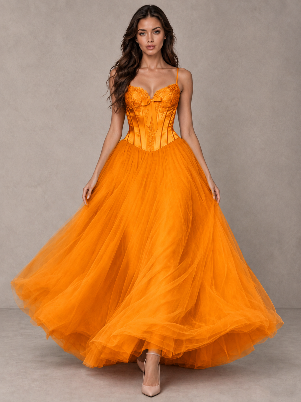 BOLODOO Orange Corset Tulle Prom Dress with Spaghetti Straps - Orange - Orange_4