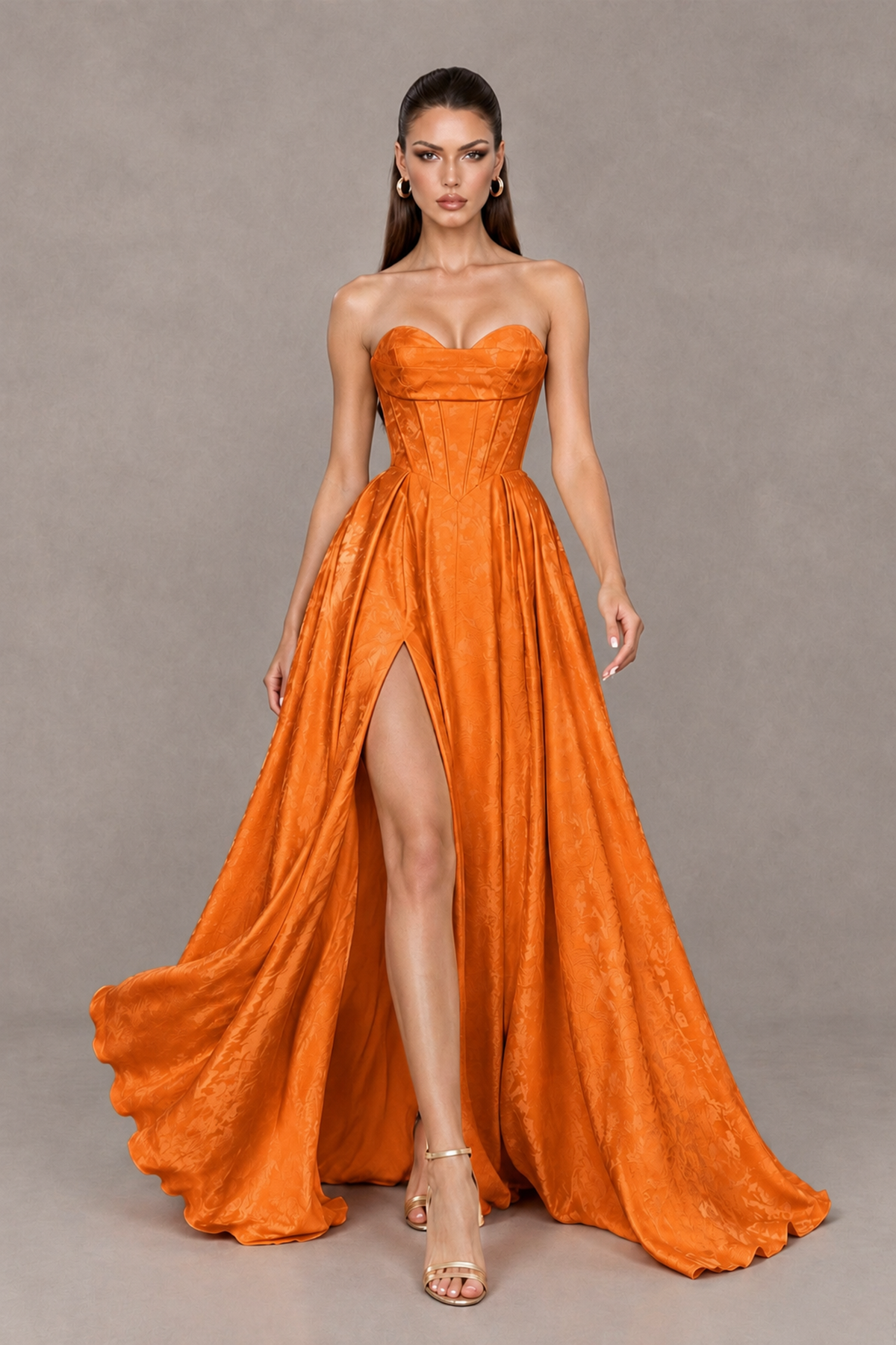 BOLODOO Orange Strapless Sweetheart Corset Prom Dress with High Slit – Lace-Up Back A-Line Evening Gown - Orange - Orange_4