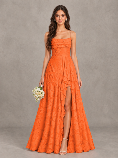 BOLODOO Orange Floral Appliqué Slit Maxi Dress - Orange - Orange (1)