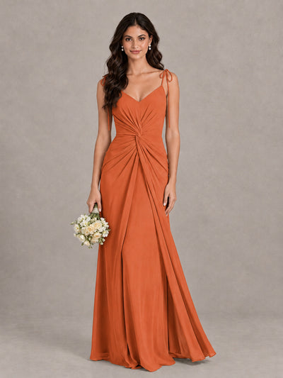 BOLODOO Orange Tie-Strap Ruched Open-Back Bridesmaid Dress - Orange - Orange (1)