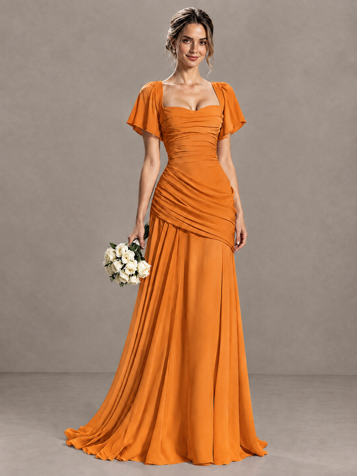 BOLODOO Orange Flutter Sleeve Lace-Up Back Maxi Dress - Orange - Orange (1)