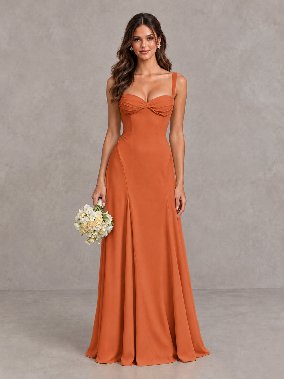 BOLODOO Orange Sweetheart Lace-Up Back Bridesmaid Dress - Orange - Orange (1)