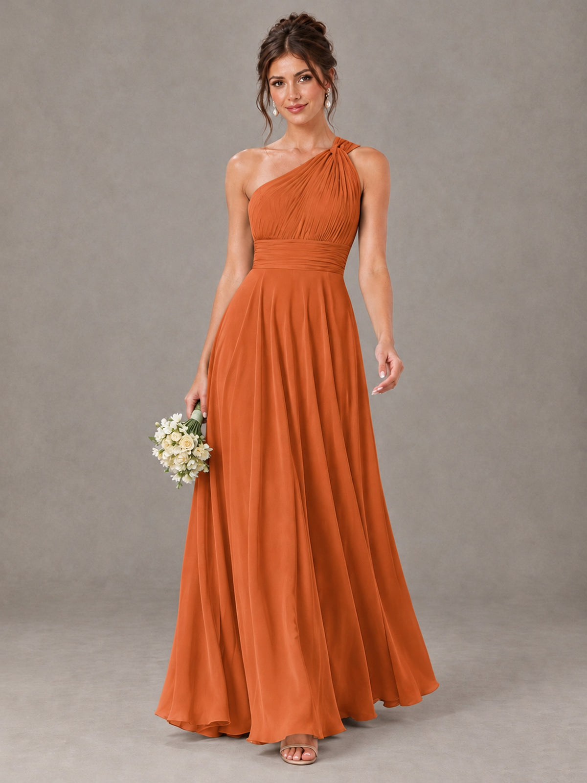 BOLODOO Orange One-Shoulder Chiffon-Look Bridesmaid Dress - Orange - Orange (1)