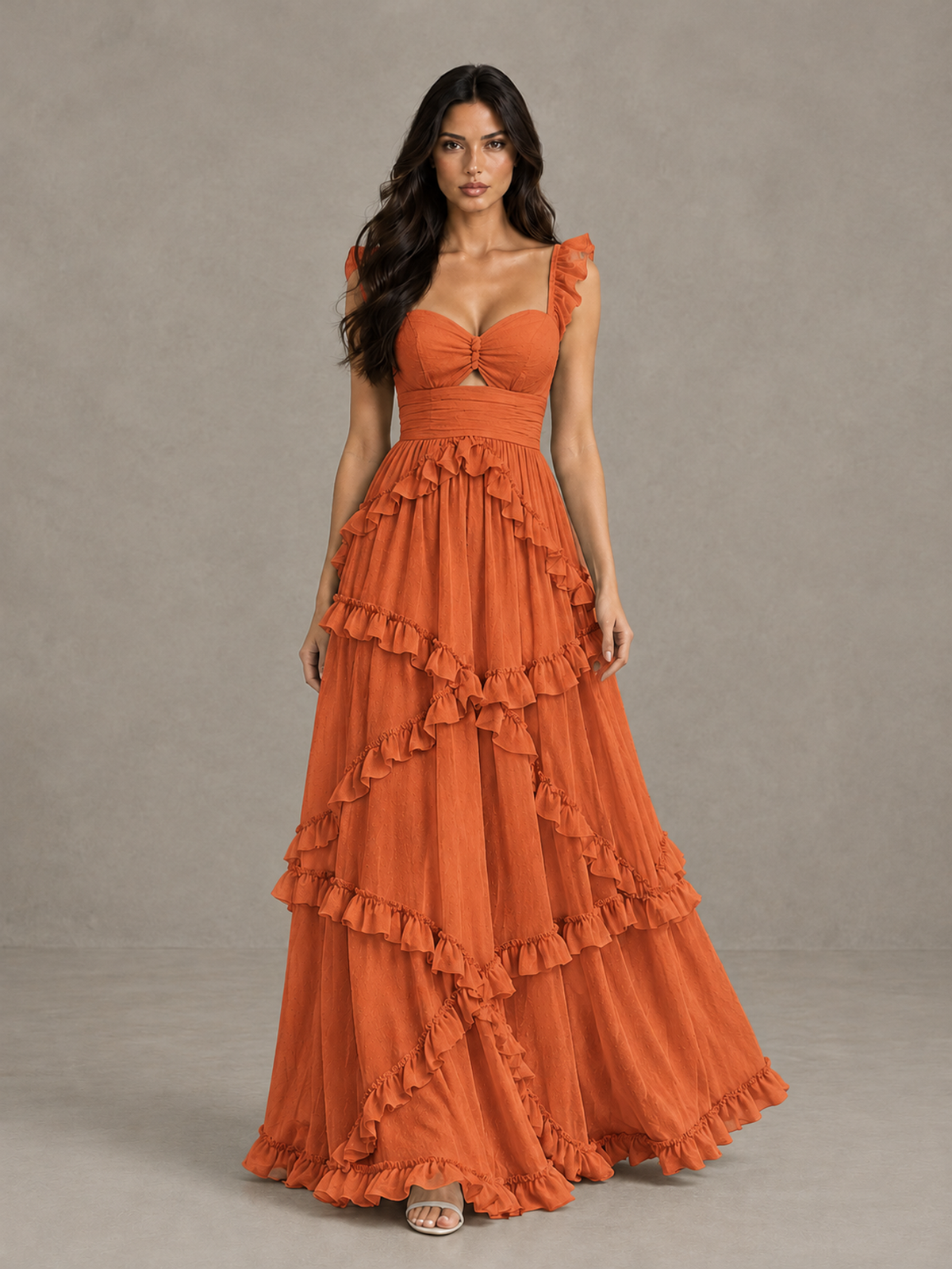 BOLODOO Orange Ruffle A-Line Prom Dress with Open Back - Orange - Orange (1)