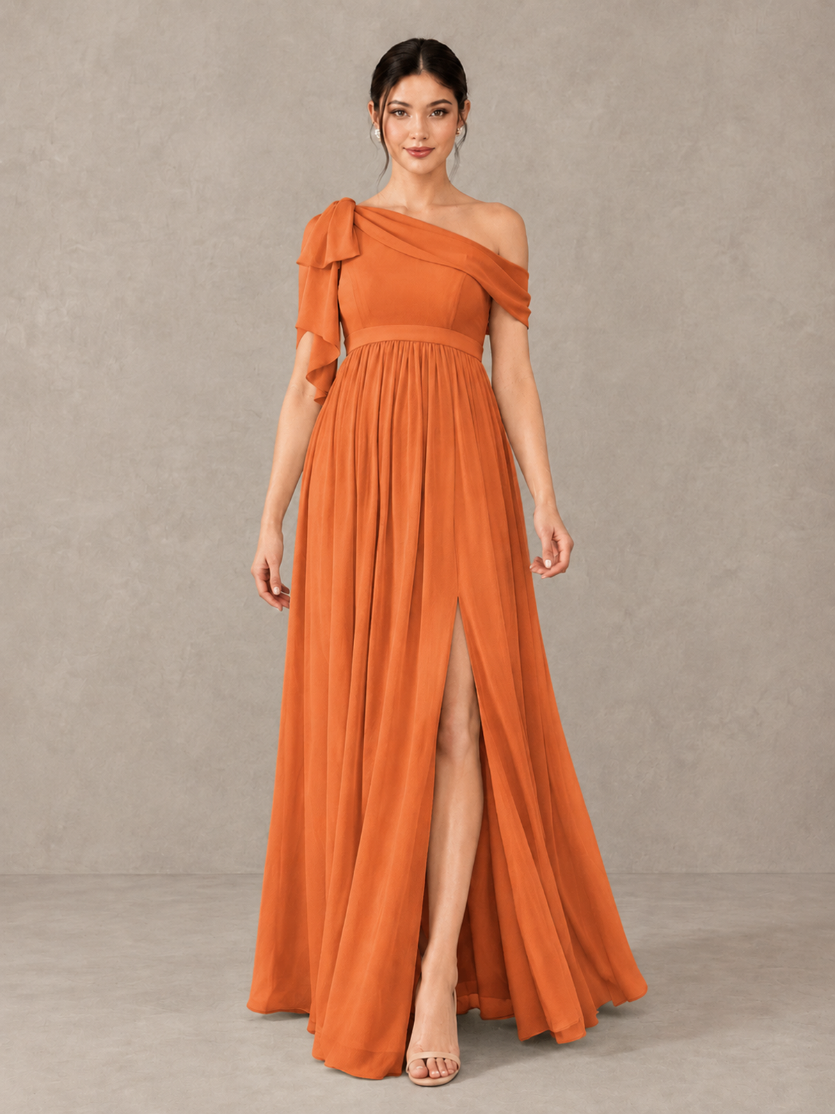 BOLODOO Orange One-Shoulder Maternity Bridesmaid Dress with Slit - Orange - Orange (1)