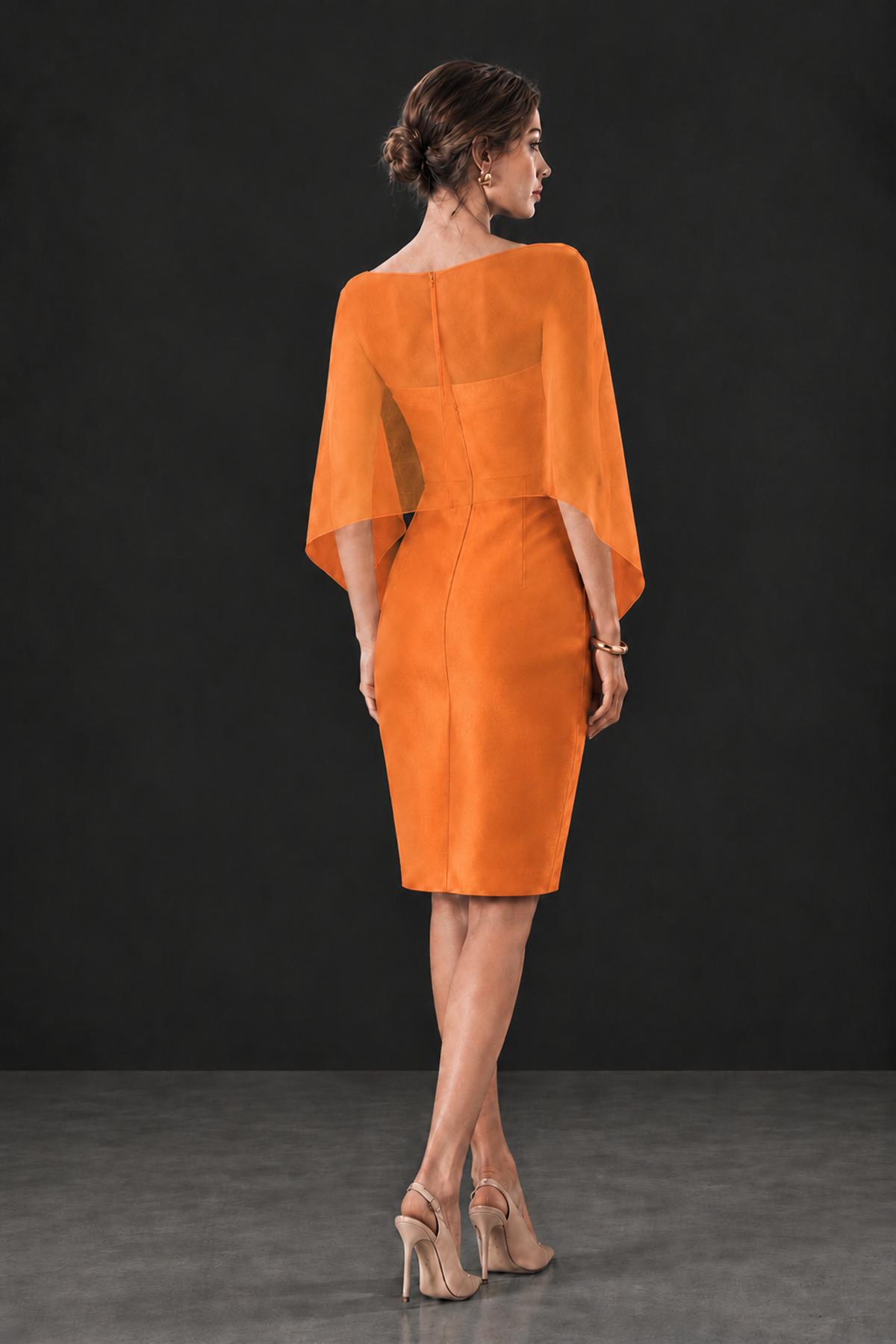 BOLODOO Orange Cape Knee-Length Mother of the Bride Dress - Orange - Orange (2)