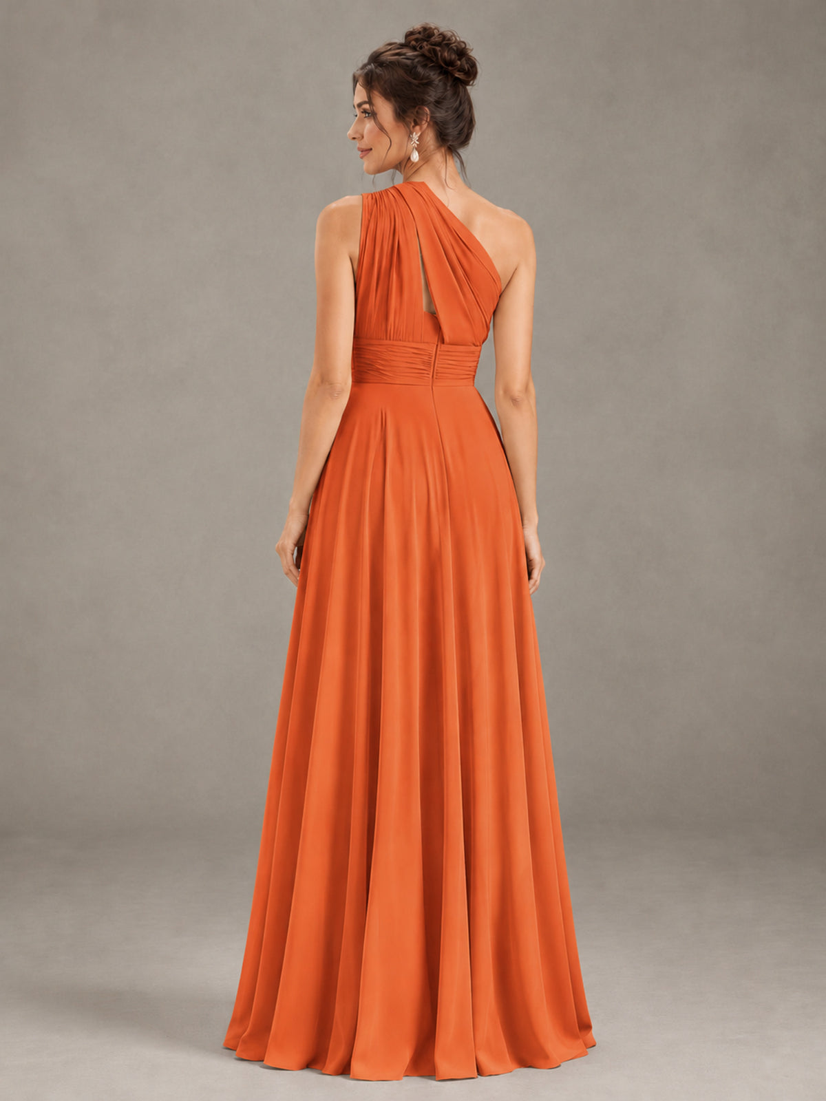 BOLODOO Orange One-Shoulder Chiffon-Look Bridesmaid Dress - Orange - Orange (2)