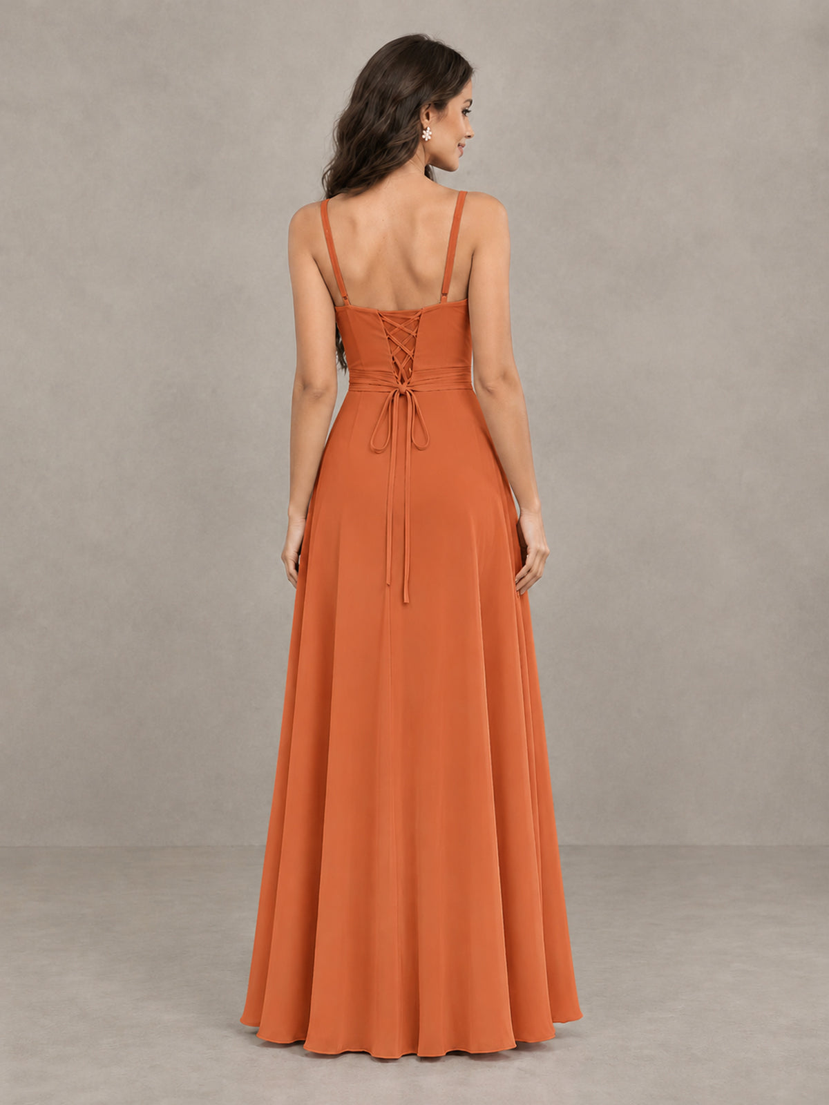 BOLODOO Orange Spaghetti Strap Ruffle Bridesmaid Dress with Slit - Orange - Orange (2)