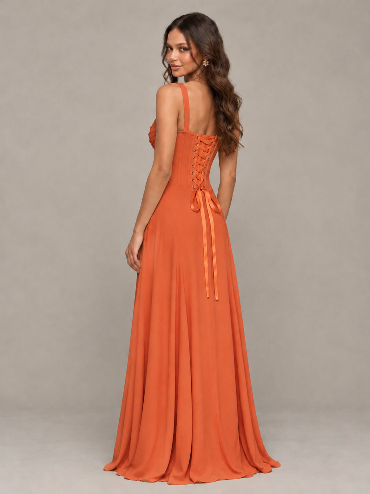 BOLODOO Orange Sweetheart Lace-Up Back Bridesmaid Dress - Orange - Orange (2)