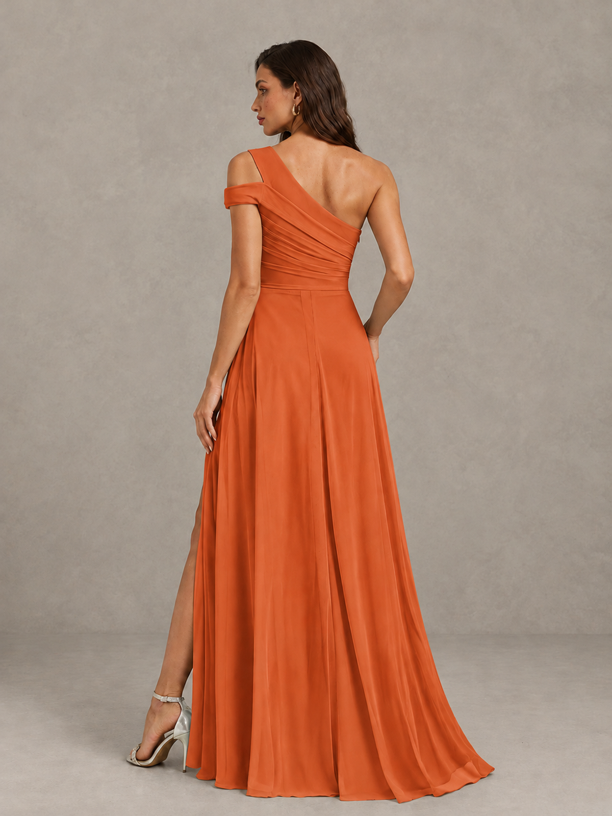 BOLODOO Orange One-Shoulder Bridesmaid Dress with Side Slit - Orange - Orange (2)