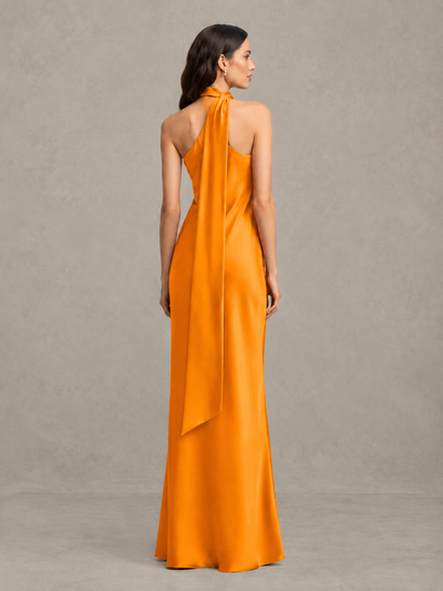 BOLODOO Orange Satin One-Shoulder Bridesmaid Dress with Open Back - Orange - Orange (2)