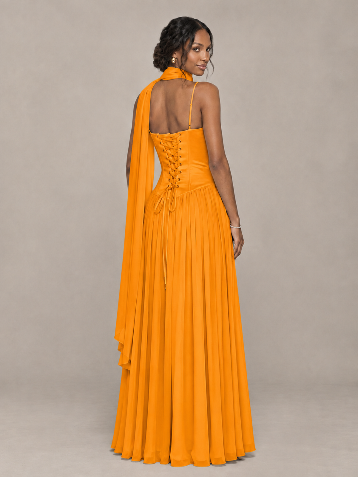 BOLODOO Orange Corset Bridesmaid Dress with Scarf - Orange - Orange (2)
