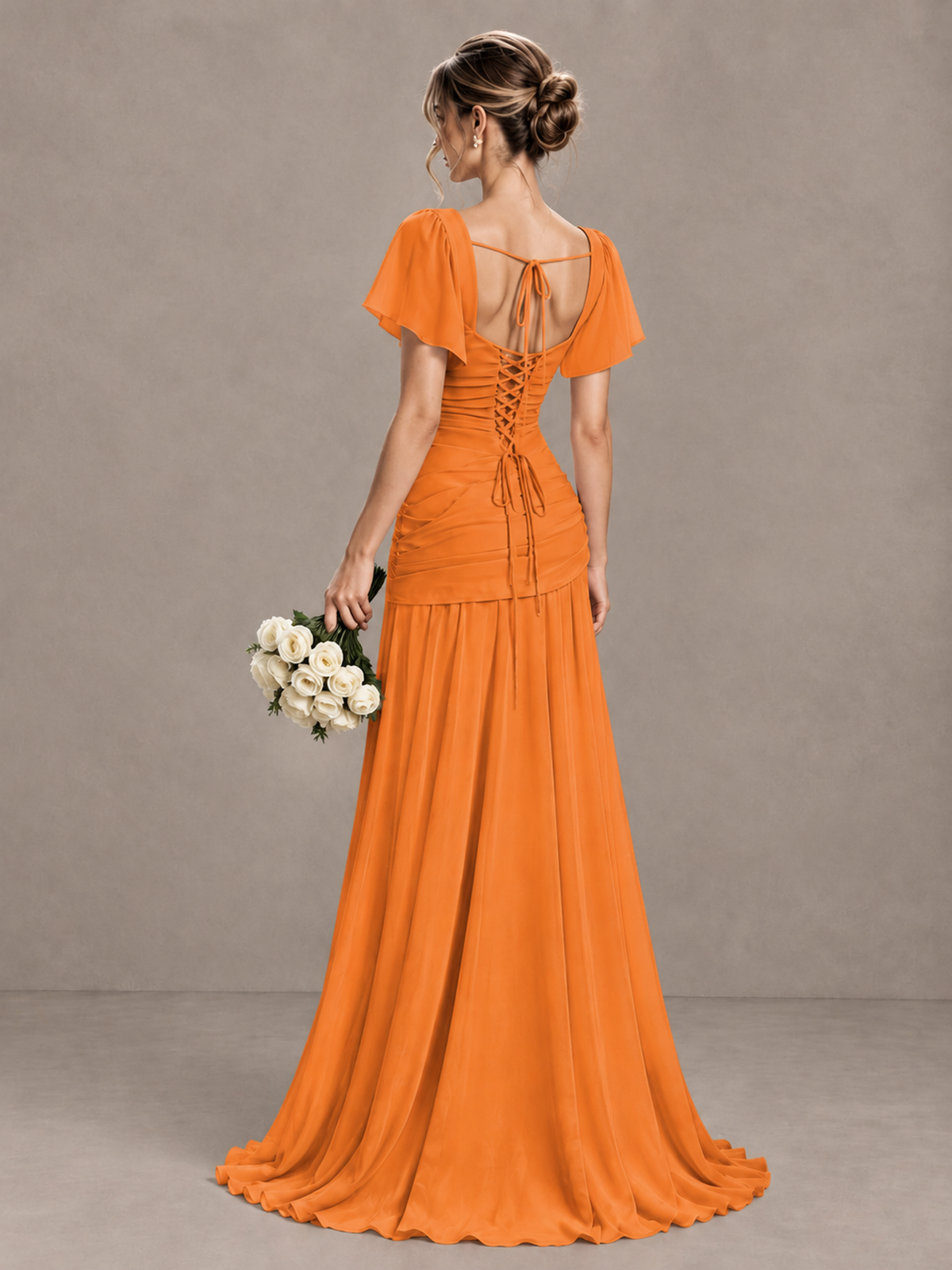 BOLODOO Orange Flutter Sleeve Lace-Up Back Maxi Dress - Orange - Orange (2)