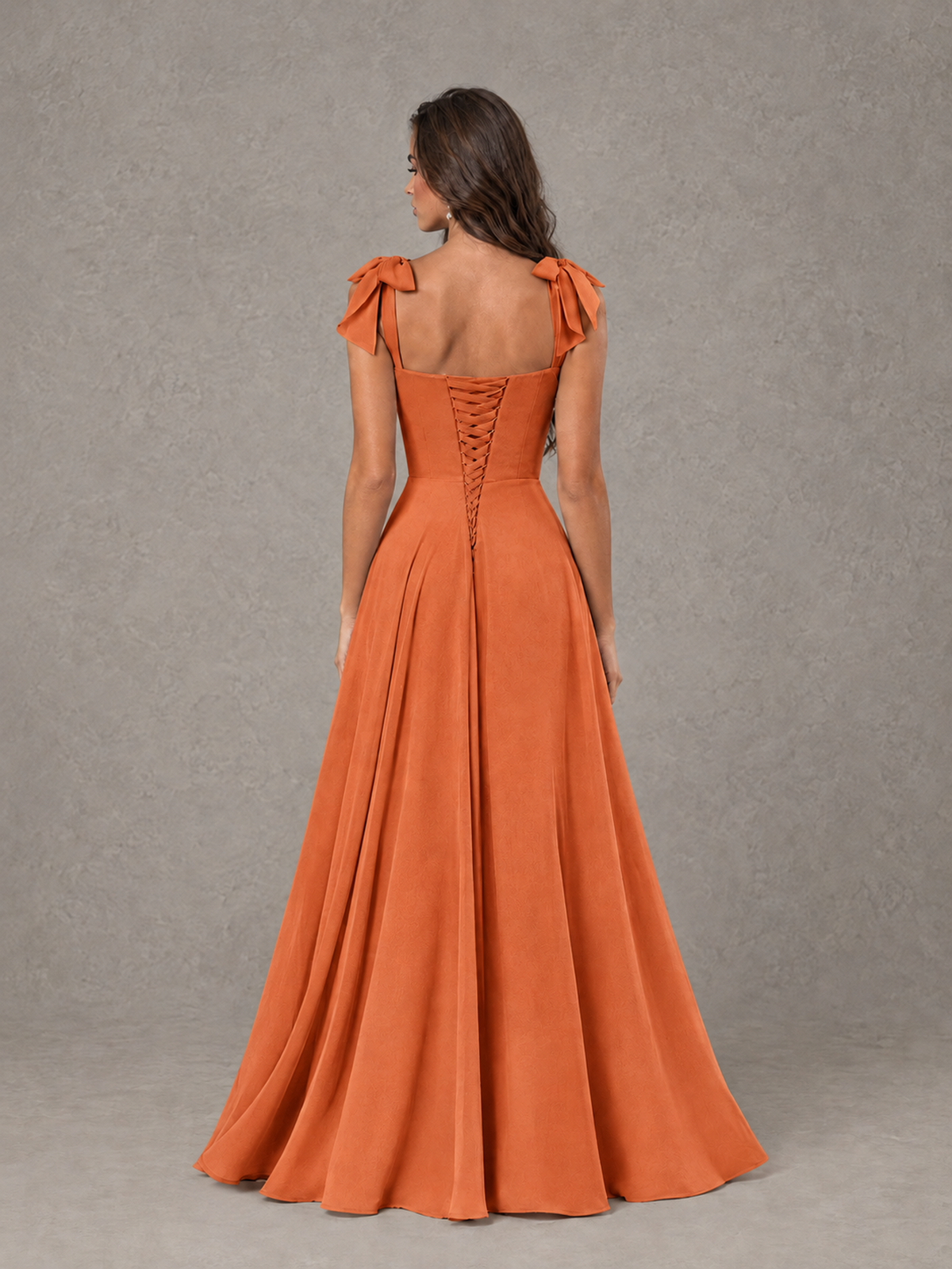 BOLODOO Orange Bow-Strap Bridesmaid Dress with Ruffle Slit - Orange - Orange (2)