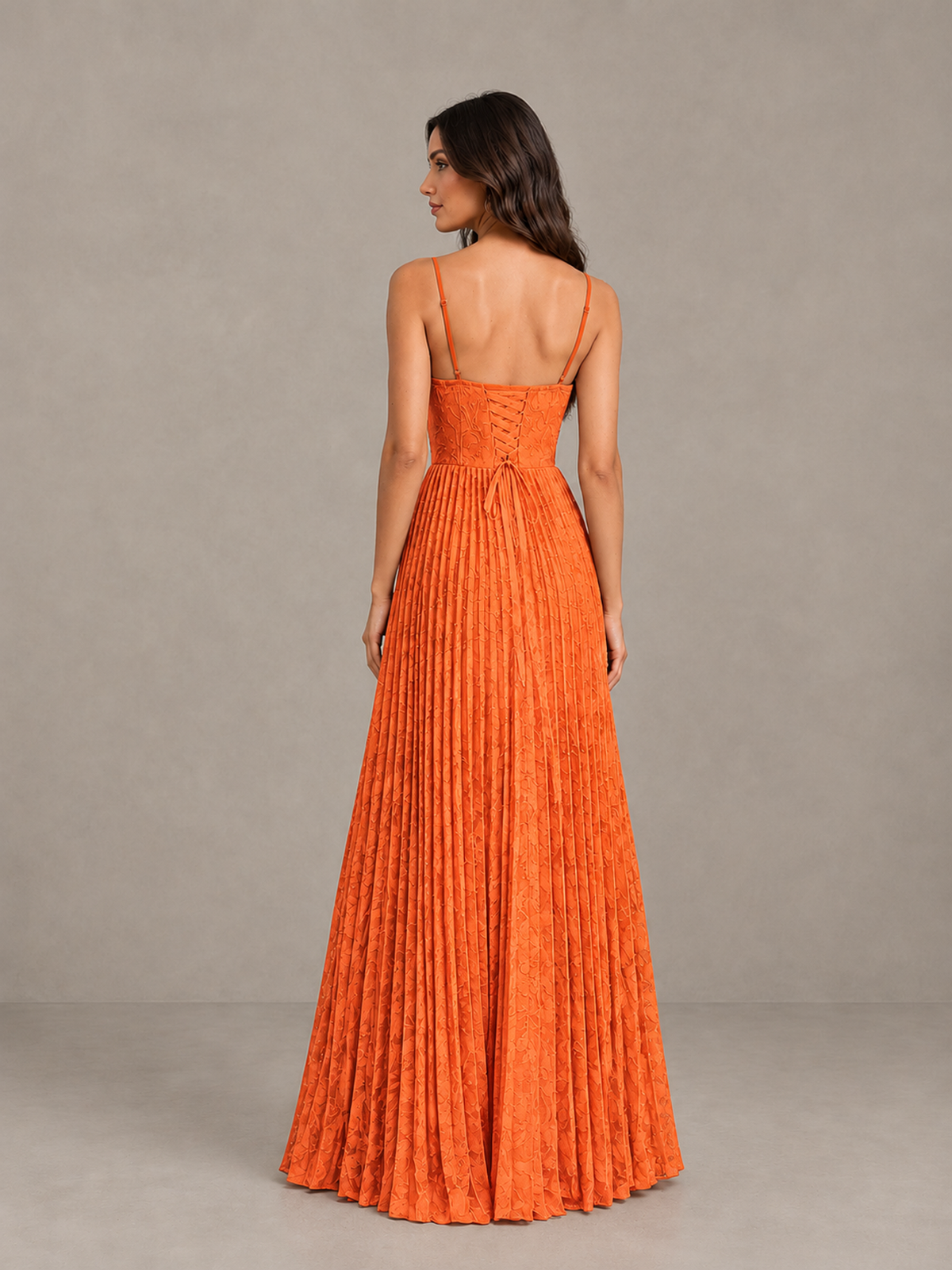 BOLODOO Orange Pleated Bridesmaid Dress with Sweetheart Neckline & Slit - Orange - Orange (2)