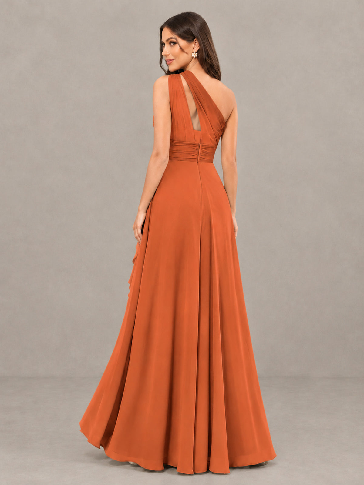 BOLODOO Orange One-Shoulder Ruffle Bridesmaid Dress with Slit - Orange - Orange (2)