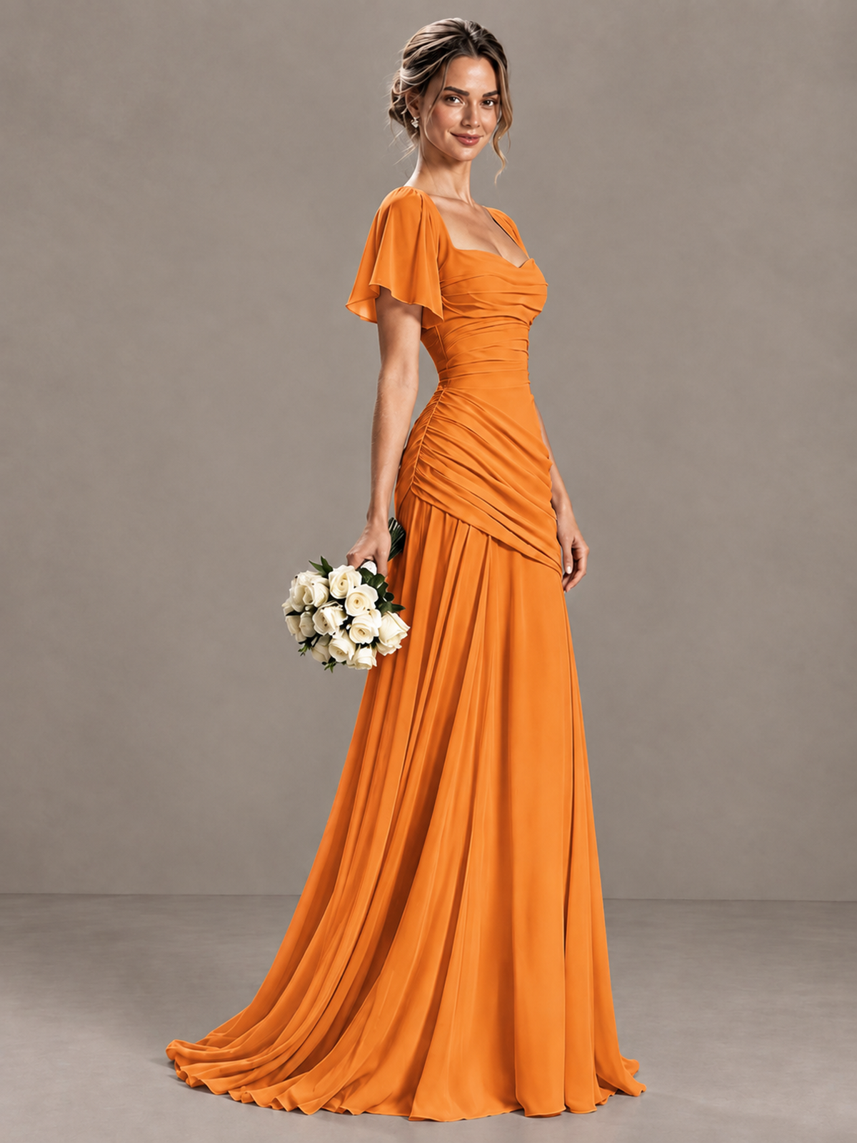 BOLODOO Orange Flutter Sleeve Lace-Up Back Maxi Dress - Orange - Orange (3)