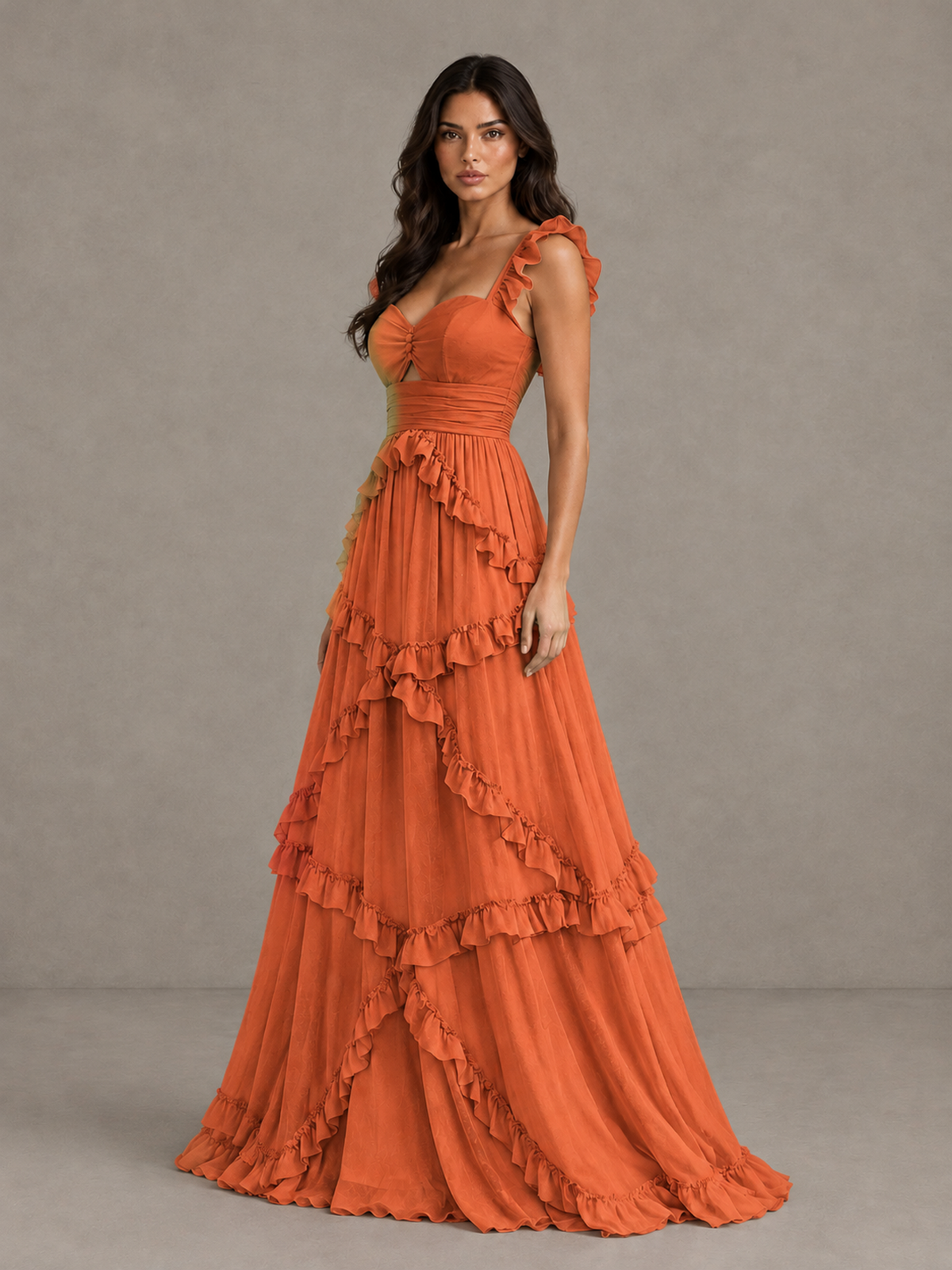 BOLODOO Orange Ruffle A-Line Prom Dress with Open Back - Orange - Orange (3)