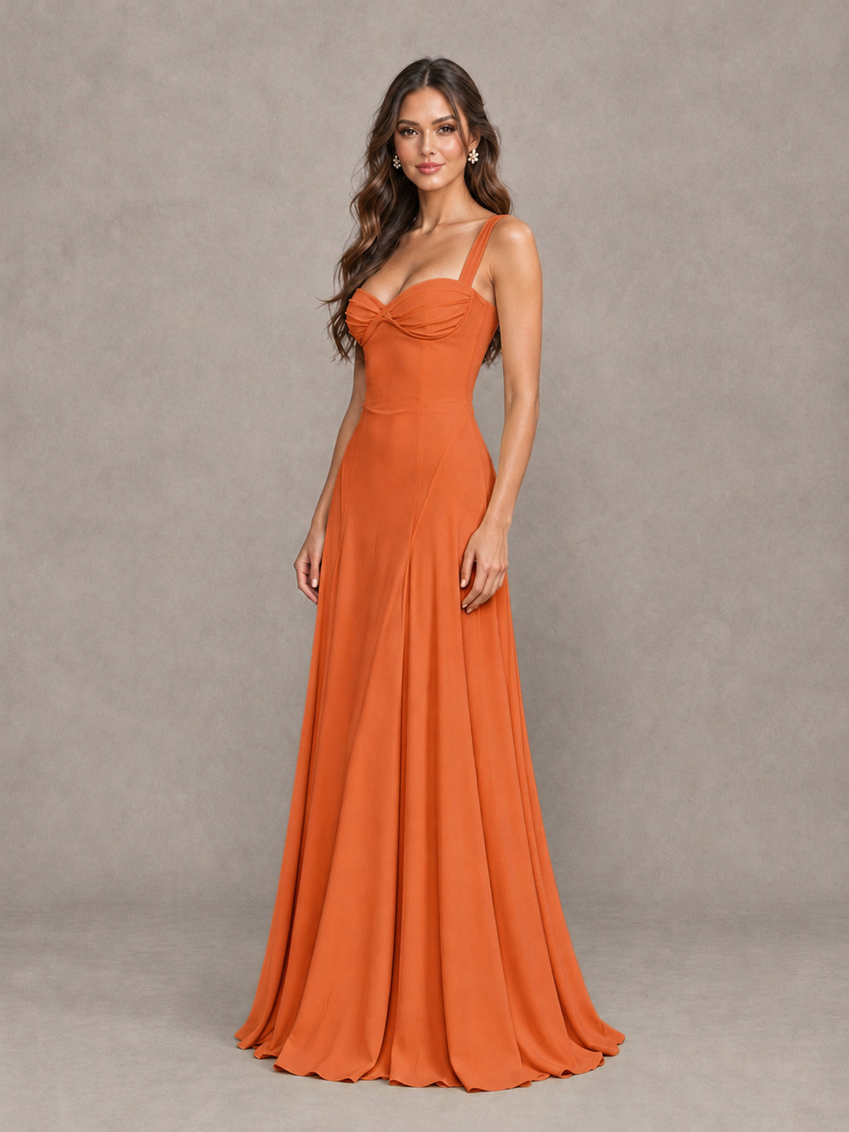 BOLODOO Orange Sweetheart Lace-Up Back Bridesmaid Dress - Orange - Orange (3)
