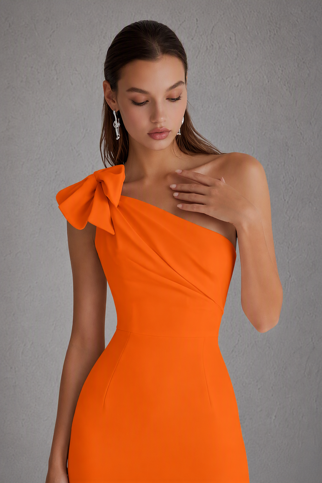 BOLODOO Orange One-Shoulder Bow Detail A-Line Mini Dress | Sleeveless Cocktail Party Dress - Orange