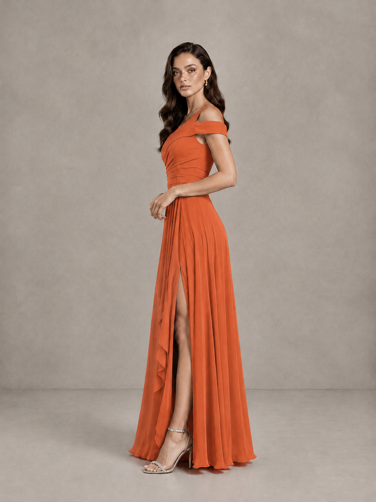 BOLODOO Orange One-Shoulder Bridesmaid Dress with Side Slit - Orange - Orange (3)
