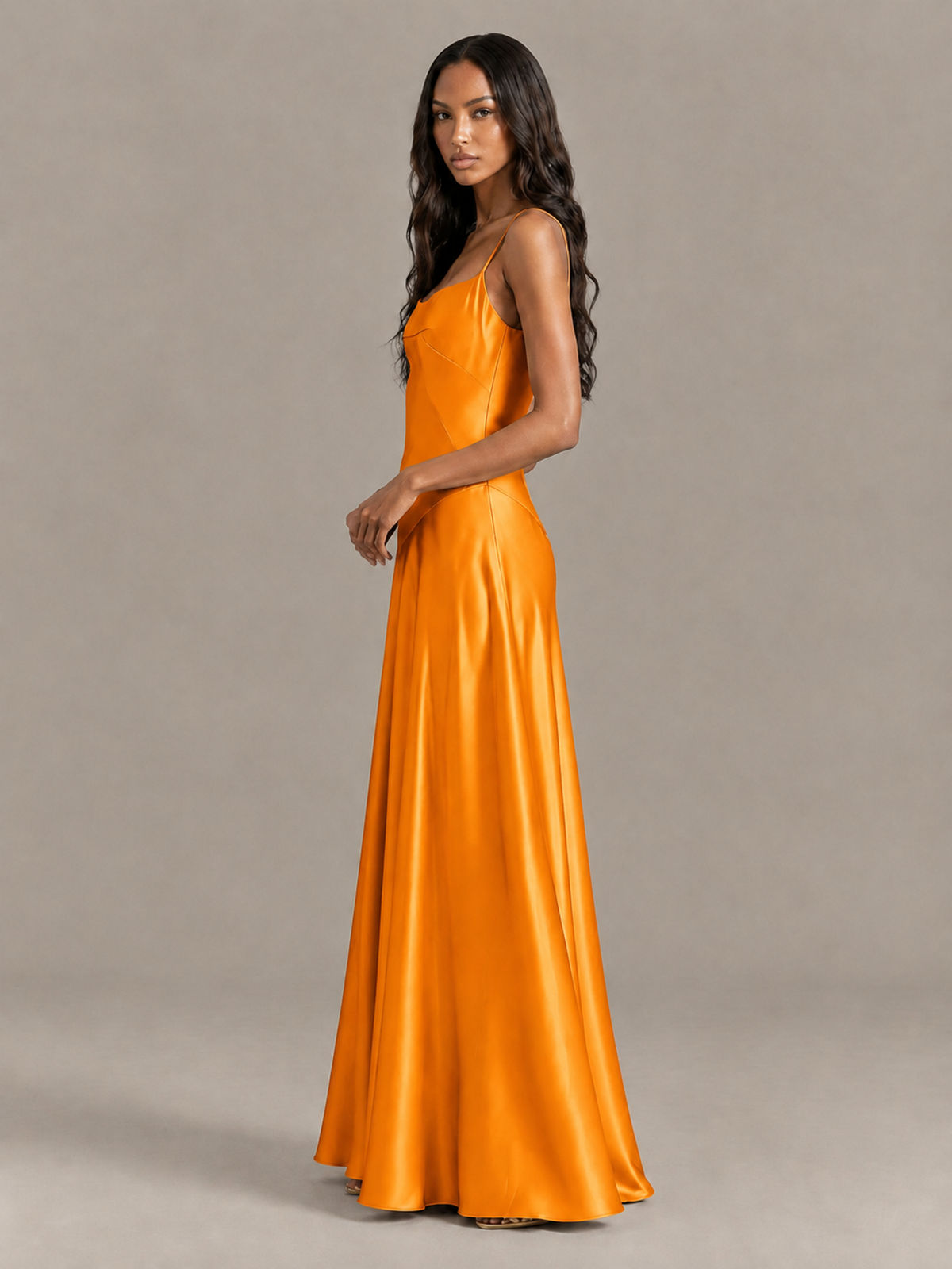 BOLODOO Orange Satin Lace-Up Back Maxi Dress - Orange
