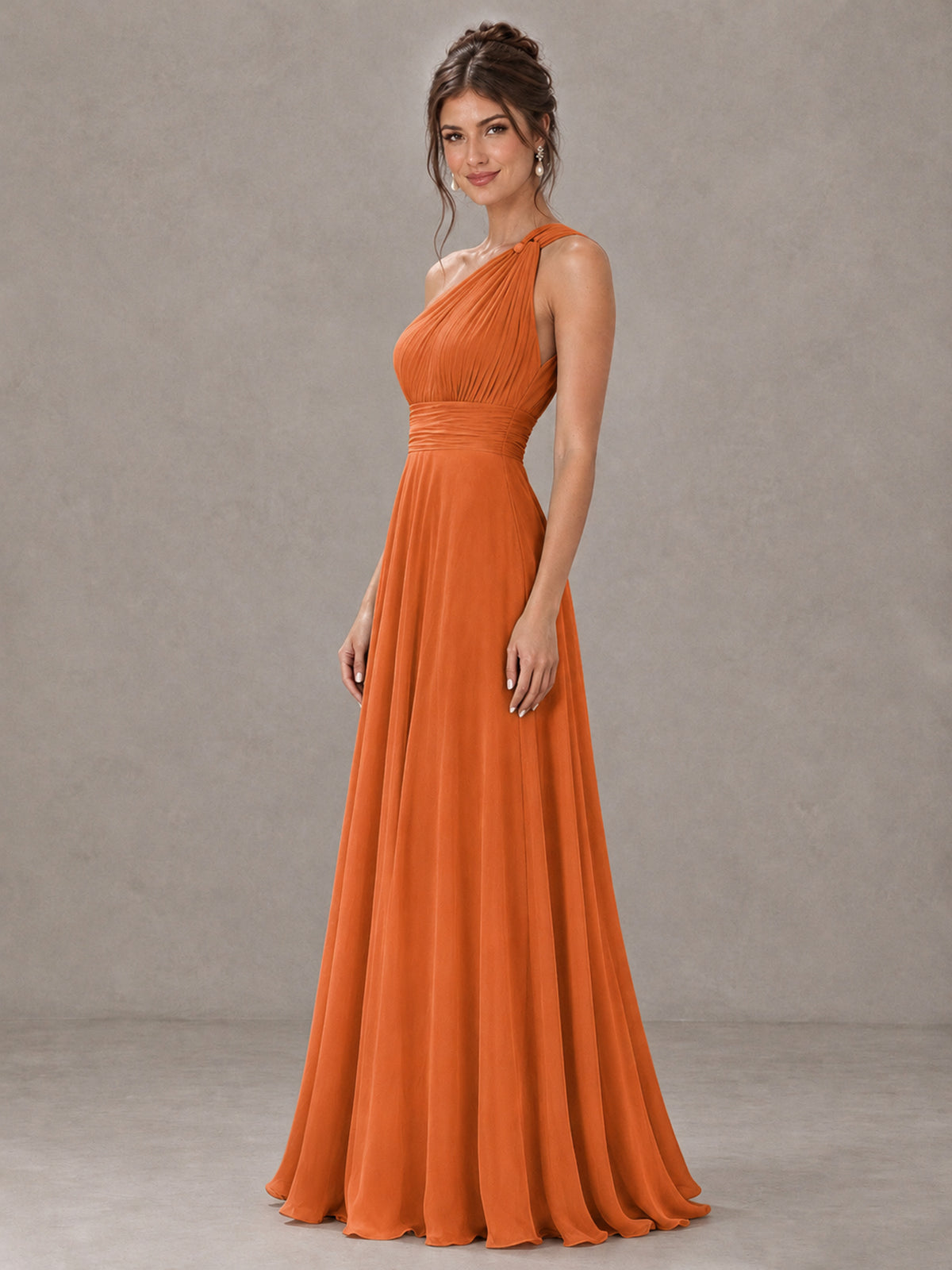 BOLODOO Orange One-Shoulder Chiffon-Look Bridesmaid Dress - Orange - Orange (3)