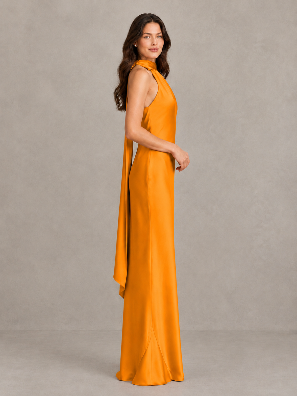 BOLODOO Orange Satin One-Shoulder Bridesmaid Dress with Open Back - Orange - Orange (3)