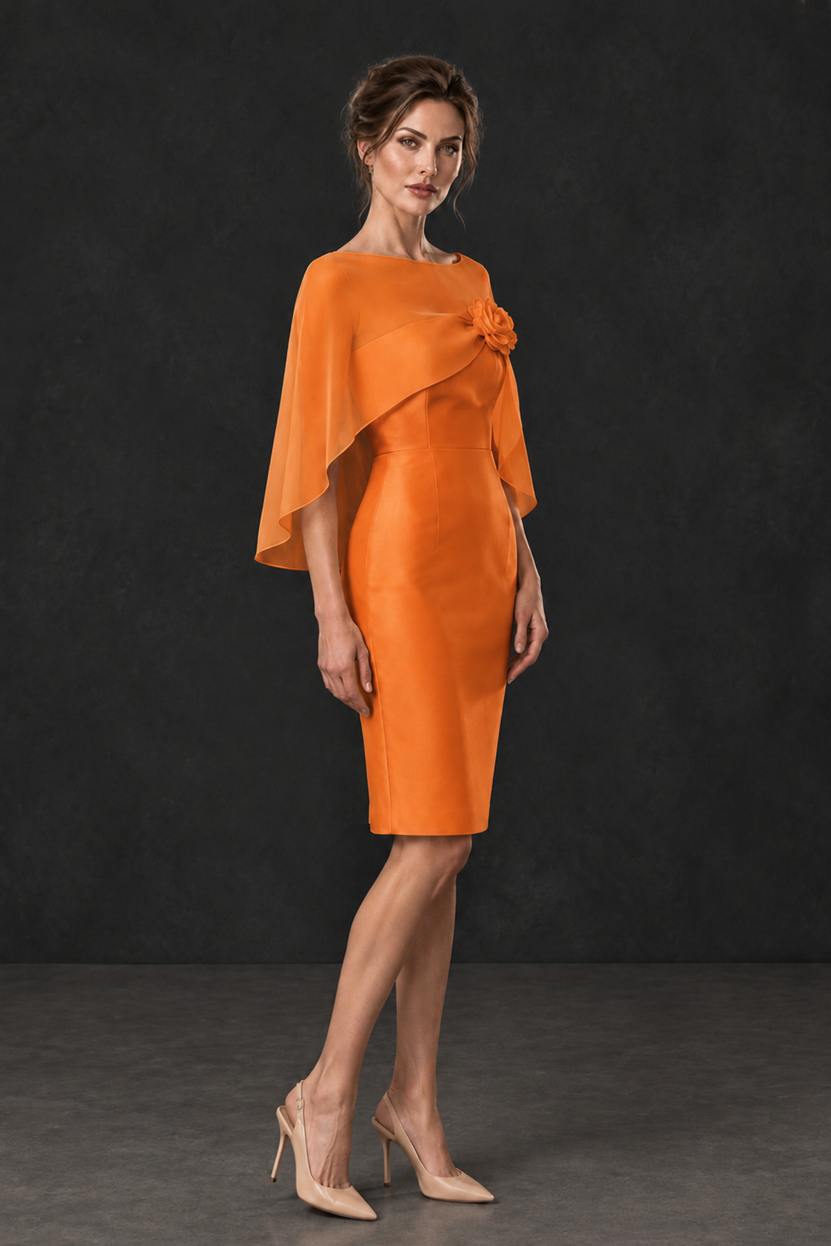 BOLODOO Orange Cape Knee-Length Mother of the Bride Dress - Orange - Orange (3)