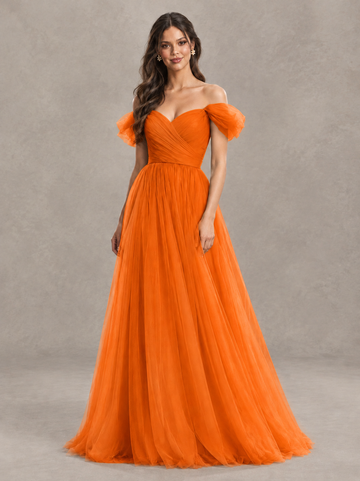 BOLODOO Orange Off-the-Shoulder Ruffle Sleeve A-Line Bridesmaid Dress - Orange - Orange (4)