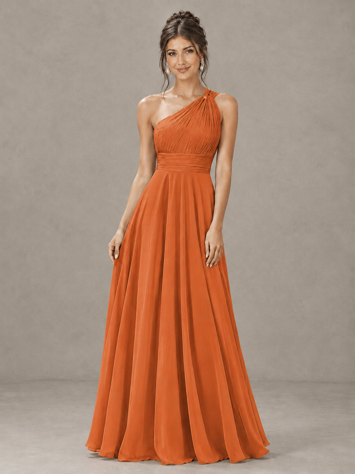 BOLODOO Orange One-Shoulder Chiffon-Look Bridesmaid Dress - Orange - Orange (4)