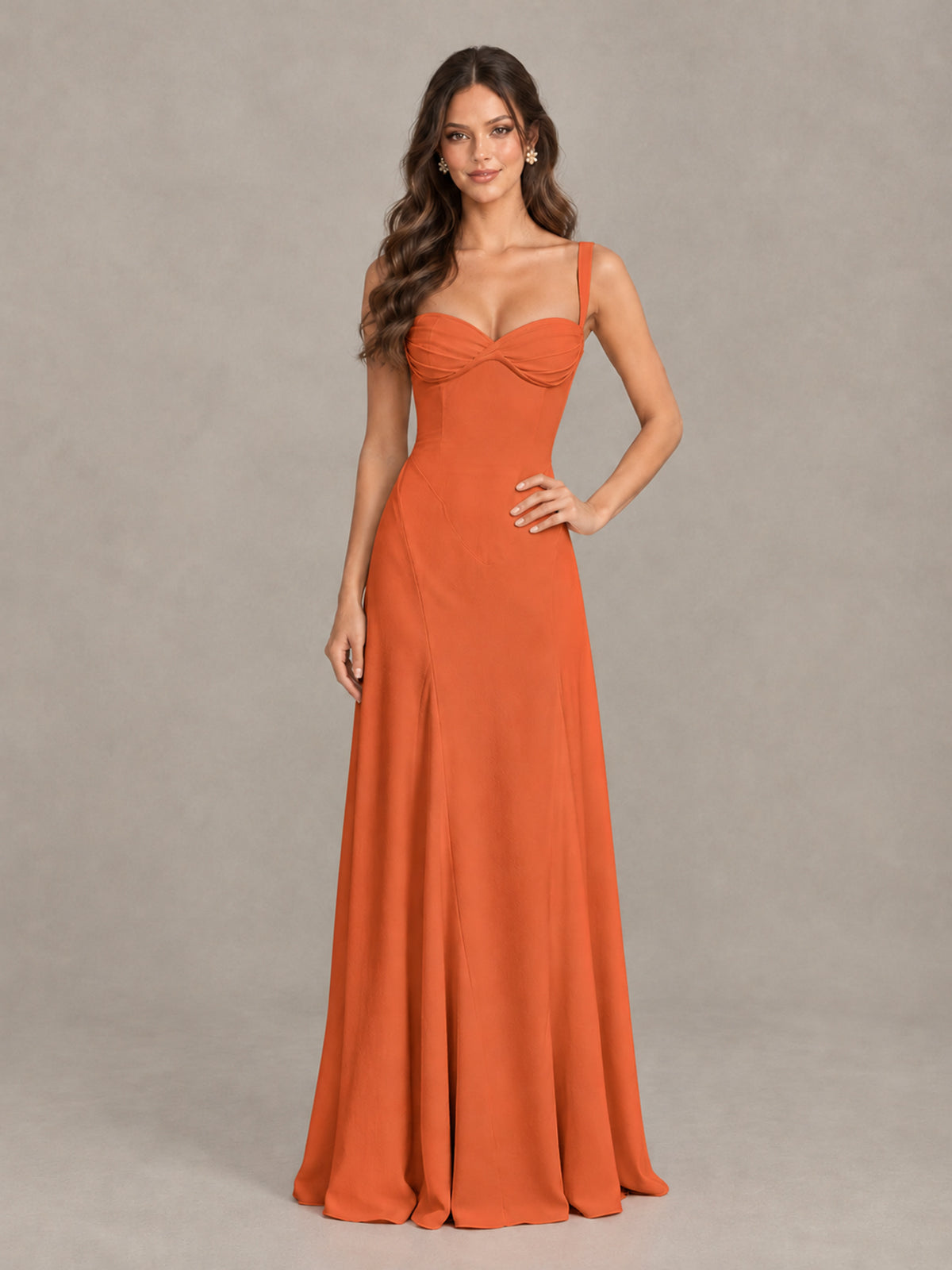 BOLODOO Orange Sweetheart Lace-Up Back Bridesmaid Dress - Orange - Orange (4)