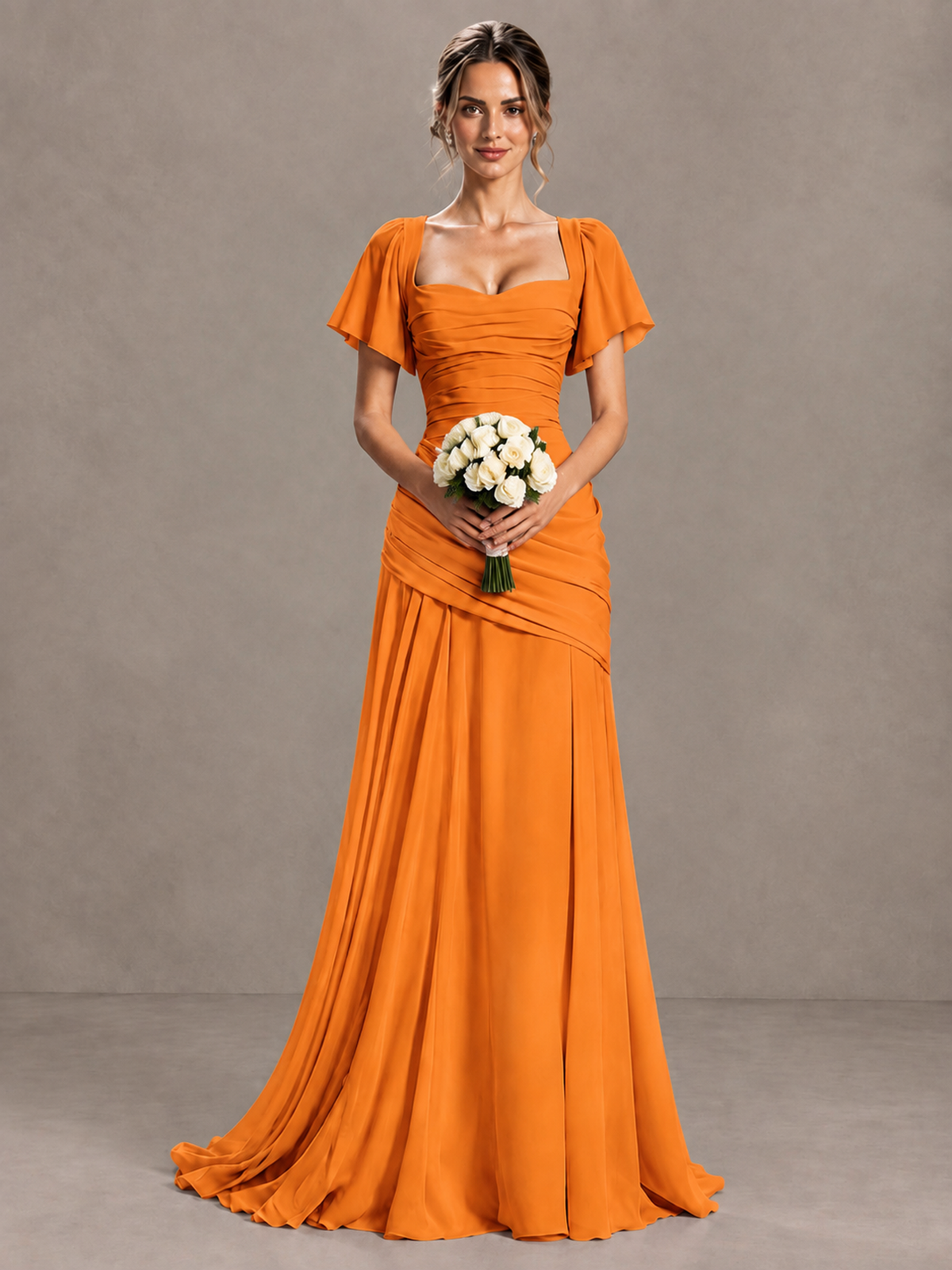BOLODOO Orange Flutter Sleeve Lace-Up Back Maxi Dress - Orange - Orange (4)