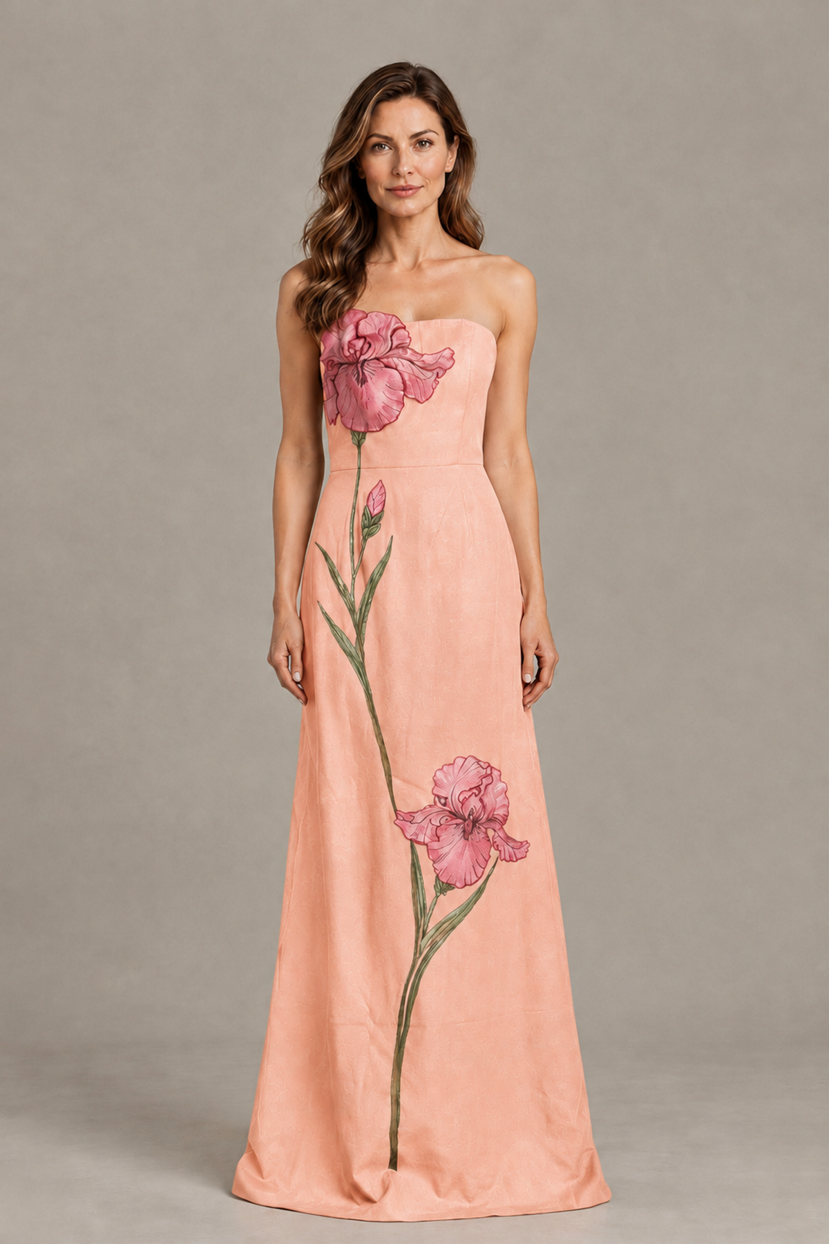 BOLODOO Peach Strapless Floral Mother of the Bride Gown - Peach - Peach_01