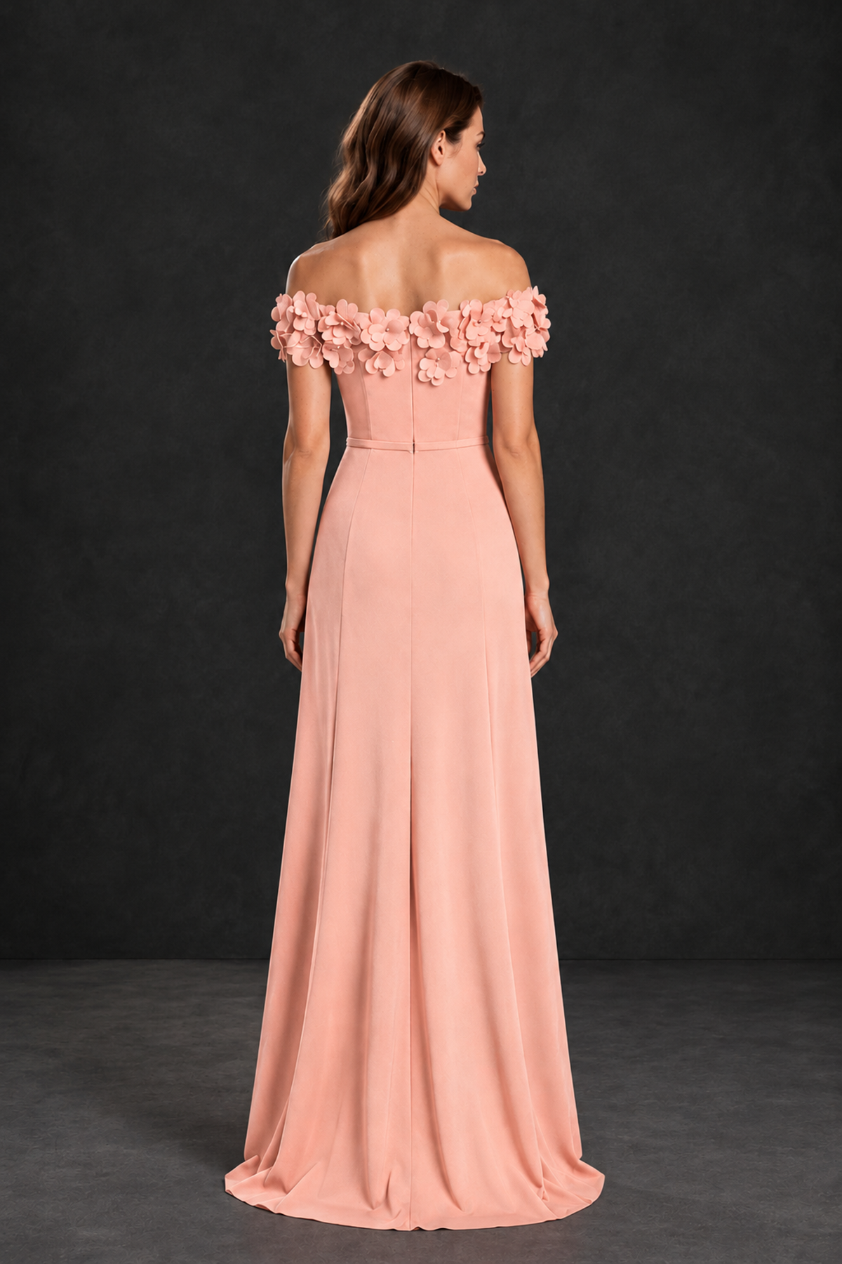 BOLODOO Peach Off-the-Shoulder Mother of the Bride Dress with Floral Appliques - Peach - Peach_02