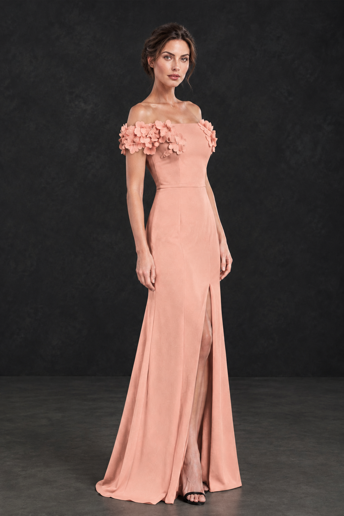 BOLODOO Peach Off-the-Shoulder Mother of the Bride Dress with Floral Appliques - Peach - Peach_03