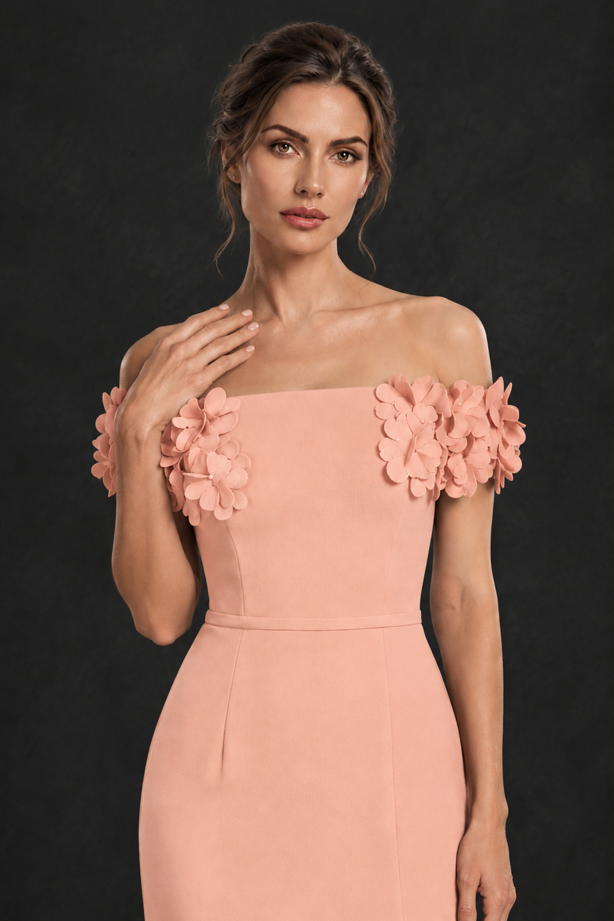 BOLODOO Peach Off-the-Shoulder Mother of the Bride Dress with Floral Appliques - Peach - Peach_04
