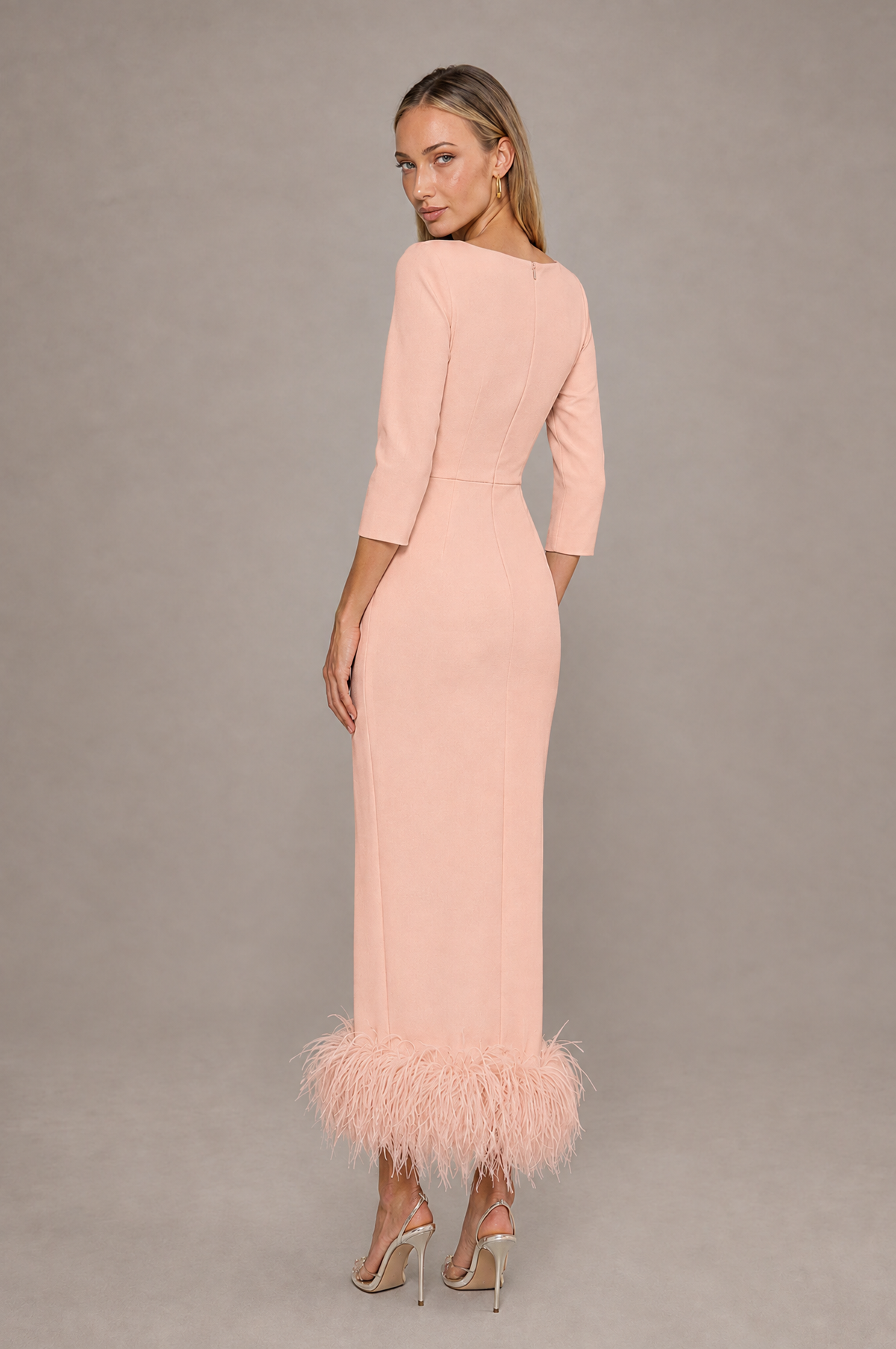 BOLODOO Peach Feather-Trim Twist-Waist Midi Dress - Peach - Peach_2