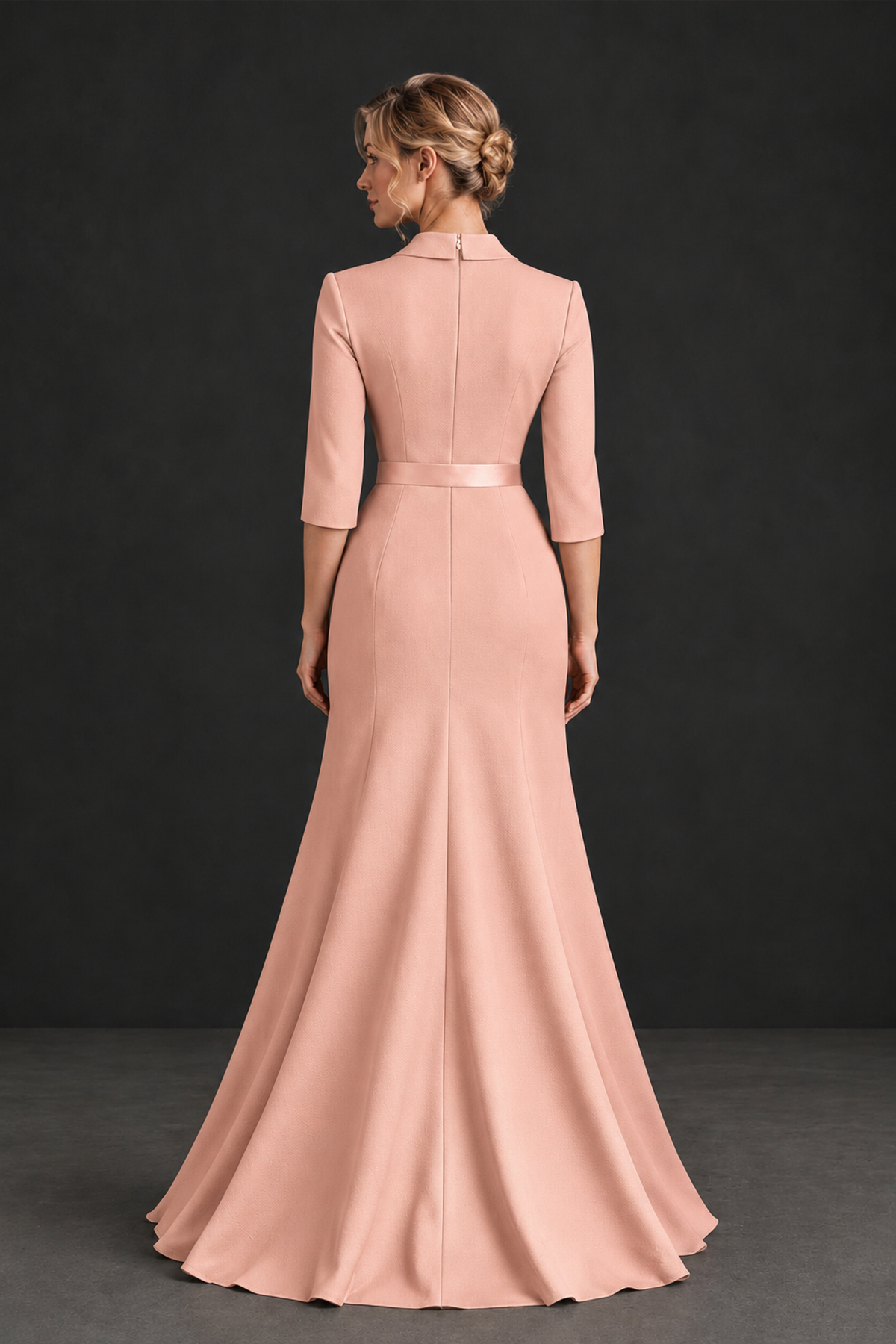 BOLODOO Peach Lapel Ruffle Mother of the Bride Dress with Belt - Peach - Peach_2