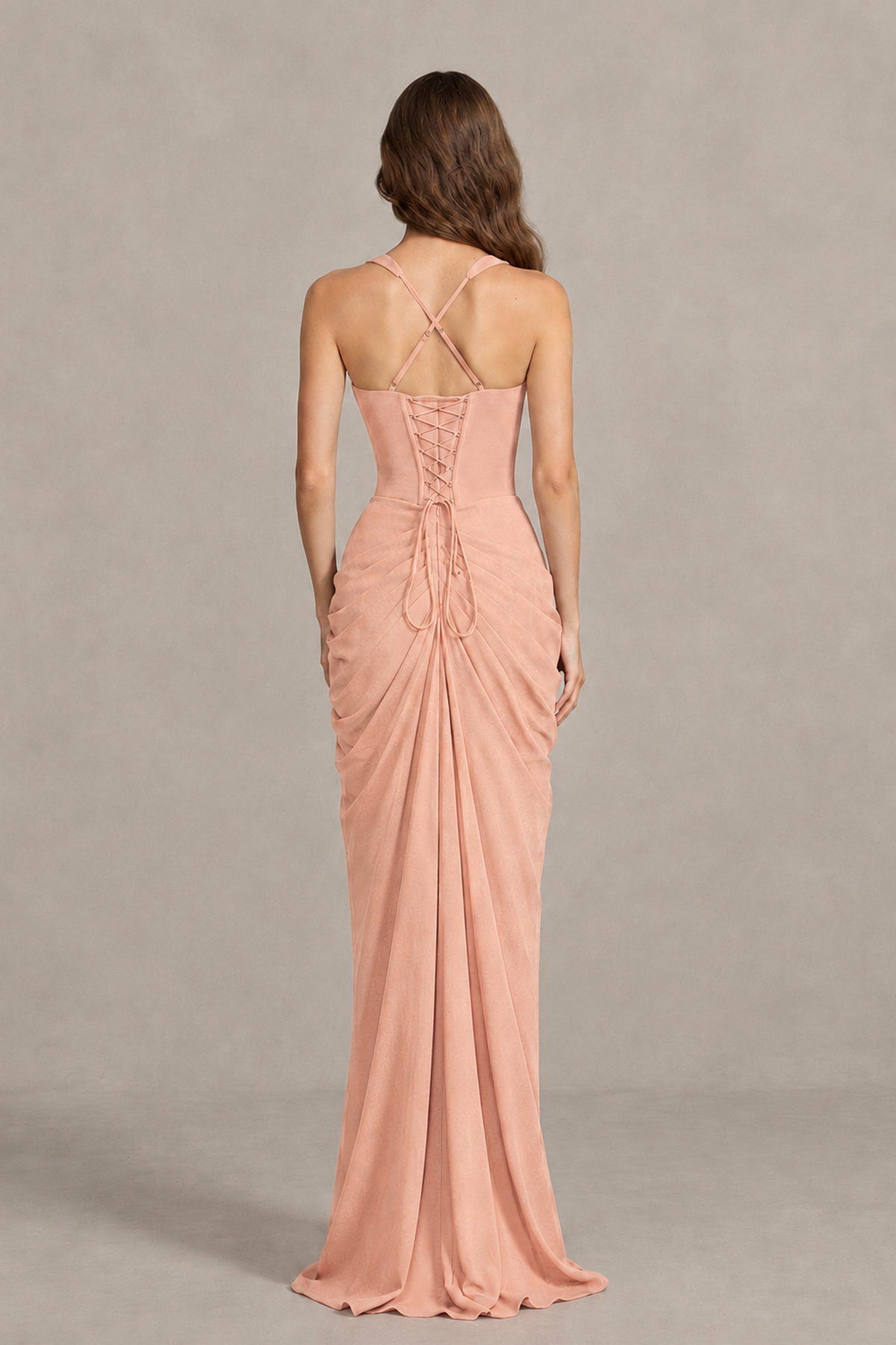 BOLODOO Peach Sweetheart Maxi Dress with High Slit - Peach - Peach_2