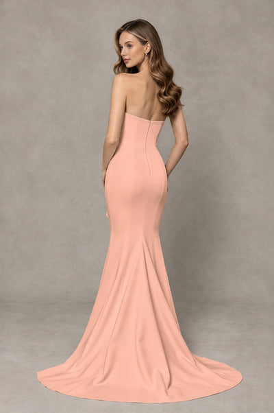 BOLODOO Peach Strapless Mermaid Evening Dress with Ruffle Slit and Train - Peach - Peach_2