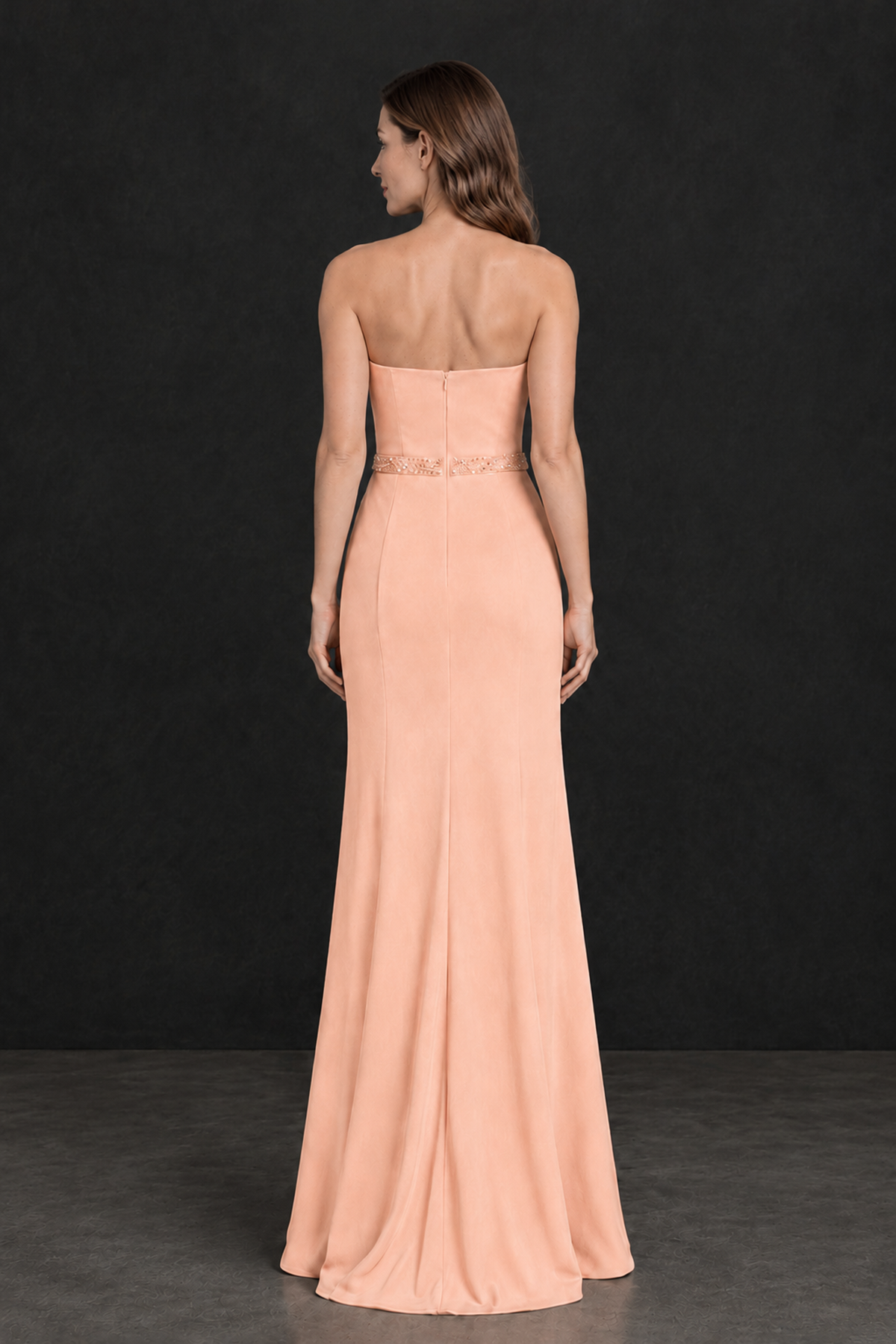 BOLODOO Peach Strapless Mother of the Bride Dress with 3D Floral Appliques - Peach - Peach_2