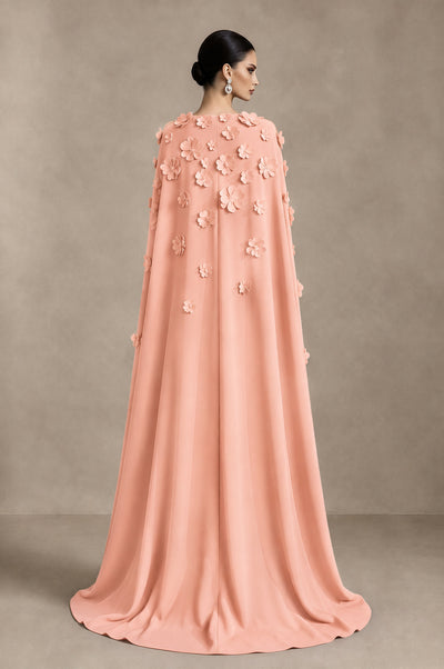 BOLODOO Peach 3D Floral Applique Cape Formal Dress - Peach - Peach_2